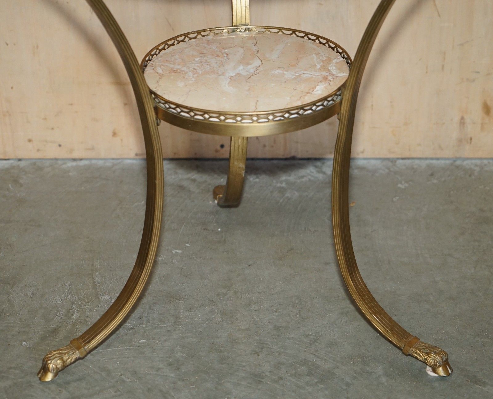 photo furniture Pair Of Antique French Louis XVI Brass Rams Head Gueridon Marble Top Tables