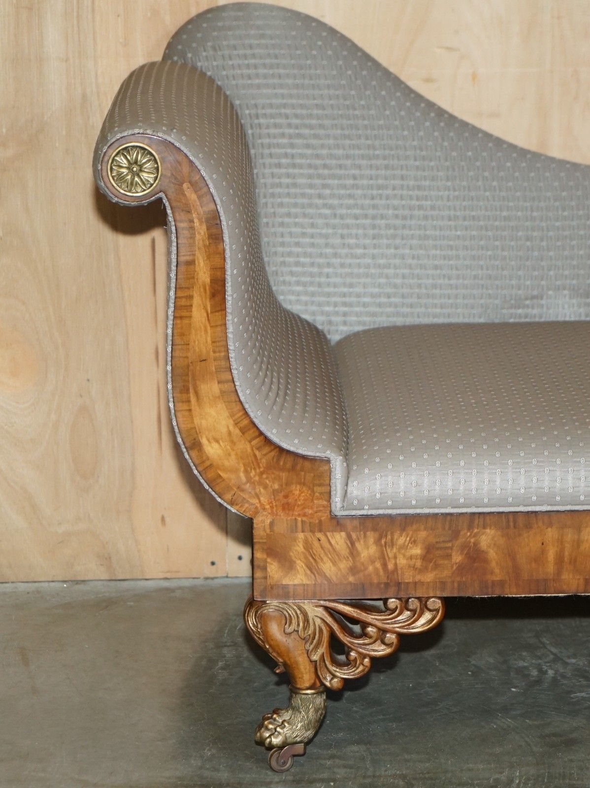 Hand Carved Flamed Mahogany Gold Gilt Brass Lions Paw Feet Regency Chaise Lounge photo Furniture