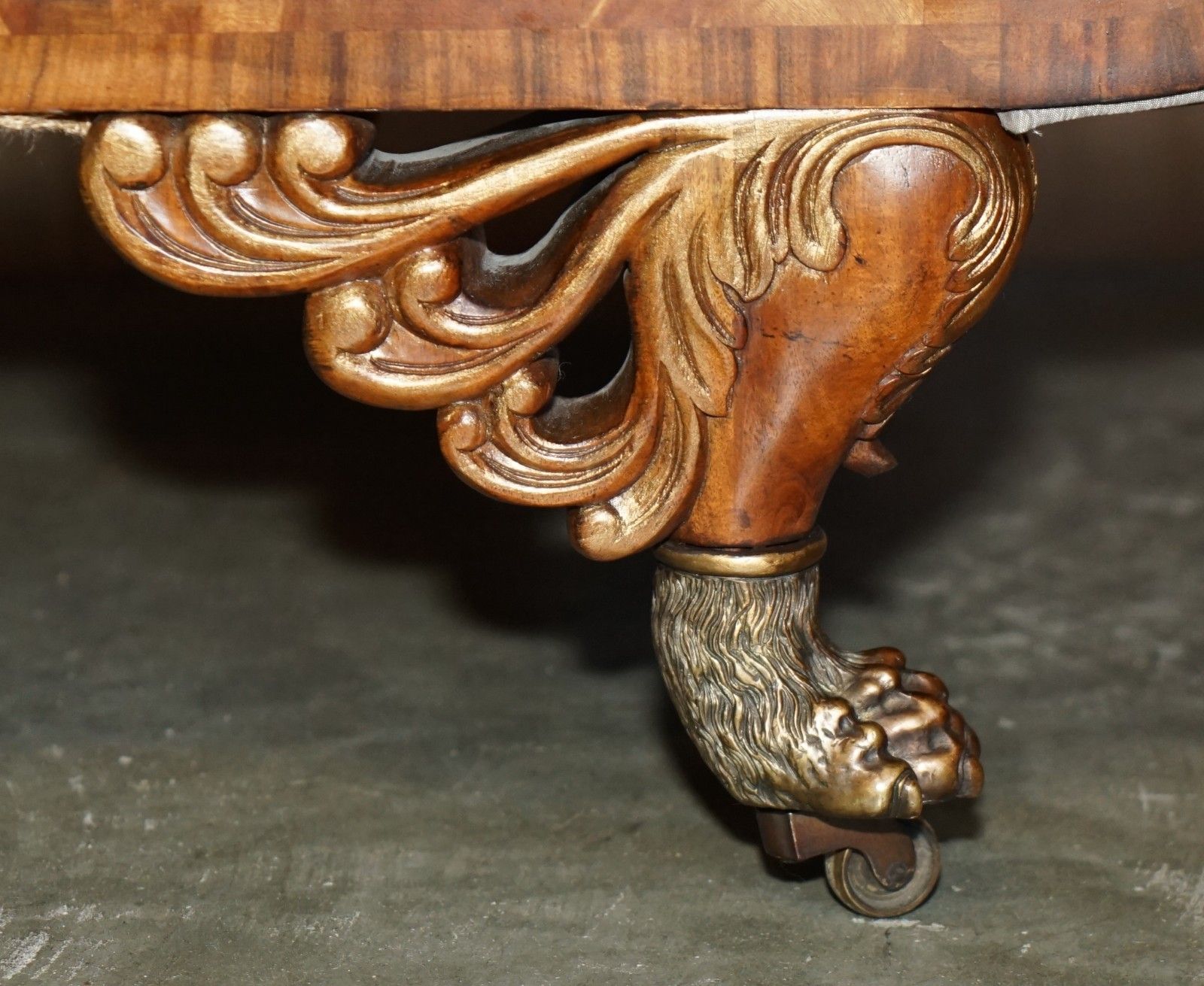 4950.0 Hand Carved Flamed Mahogany Gold Gilt Brass Lions Paw Feet Regency Chaise Lounge photo