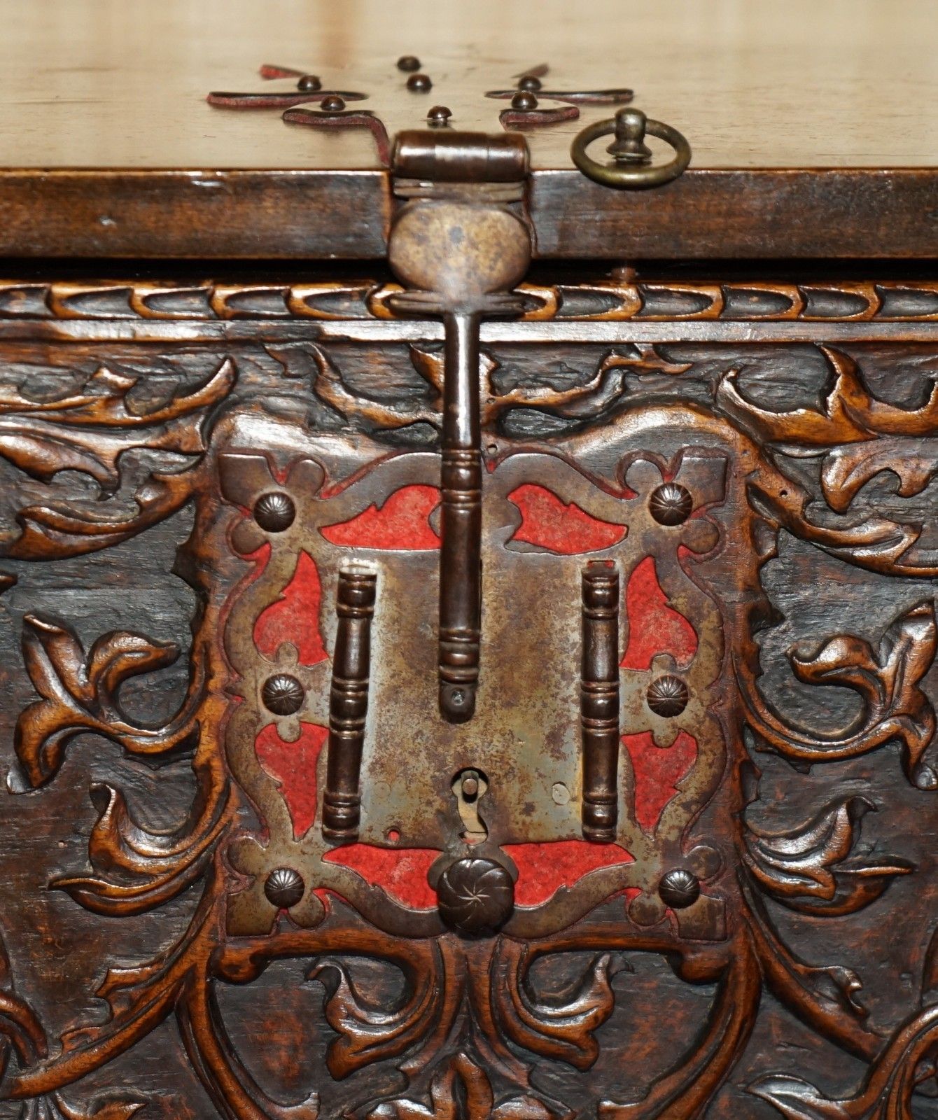 Furniture Lovely Ornately Carved 18th Century Spanish Cabinet On Stand With Hidden Storage photo
