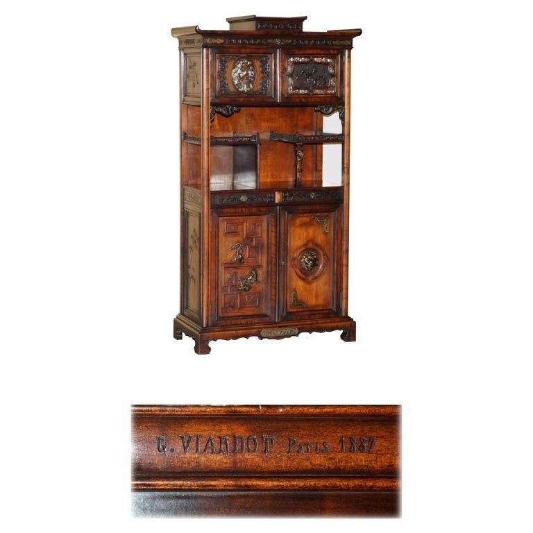 Important Antique Gabrield Viardot 1830 1906 Signed Japonisme Display Cupboard