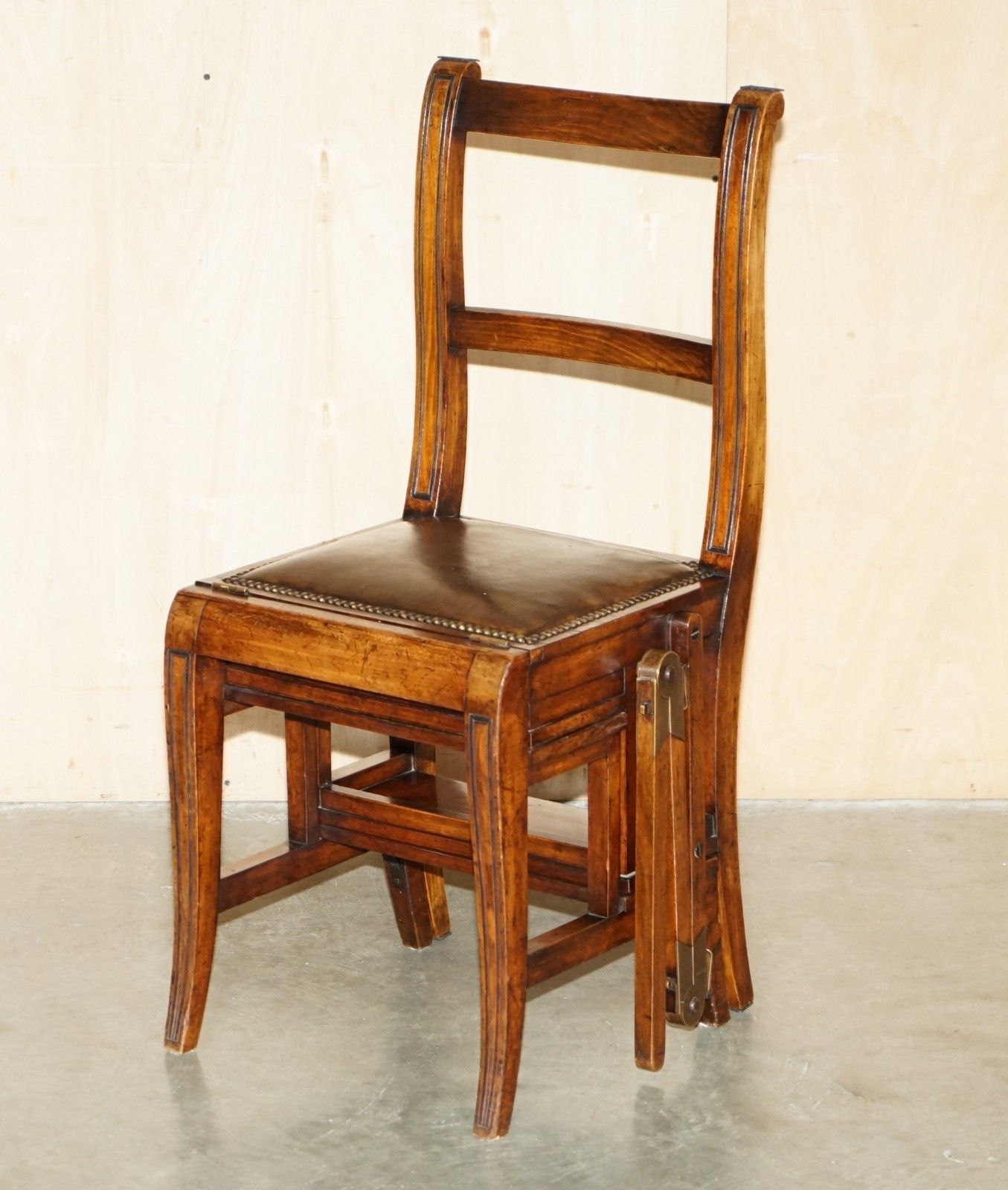 Victorian Circa 1880 Mahogany, Leather & Brass Metamorphic Chair Library Steps photo furniture