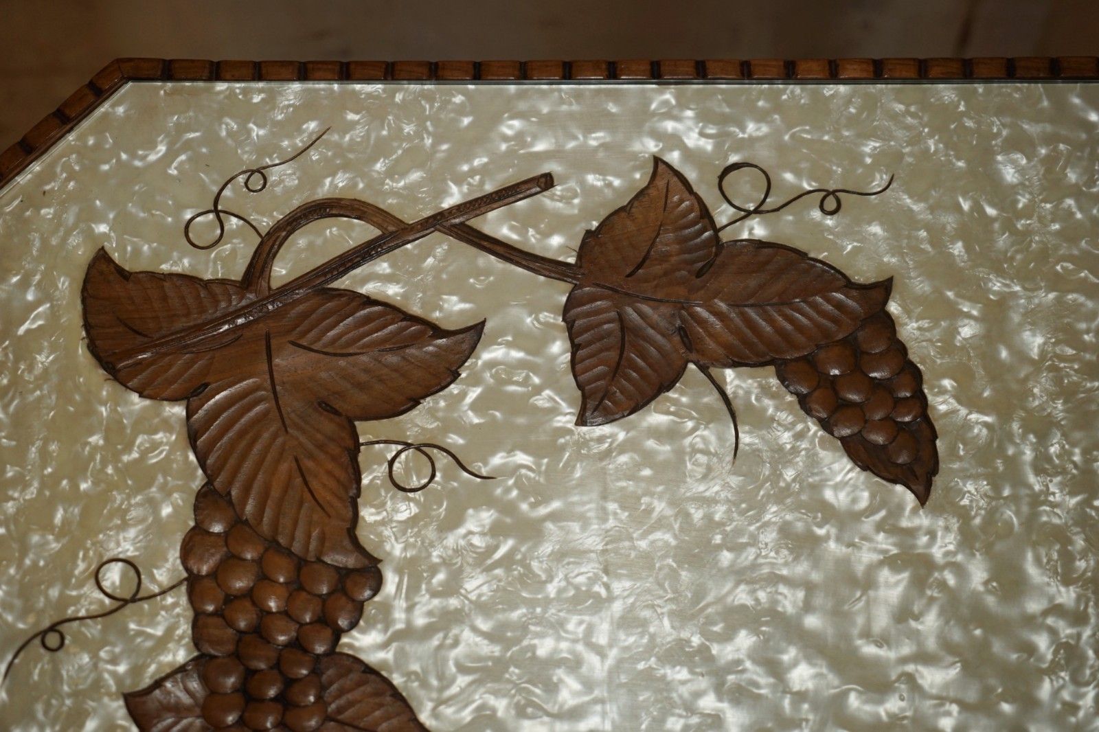 Home Decor Art Deco Circa 1920's Mother Of Pearl Walnut Tray Table With Removable Tray photo