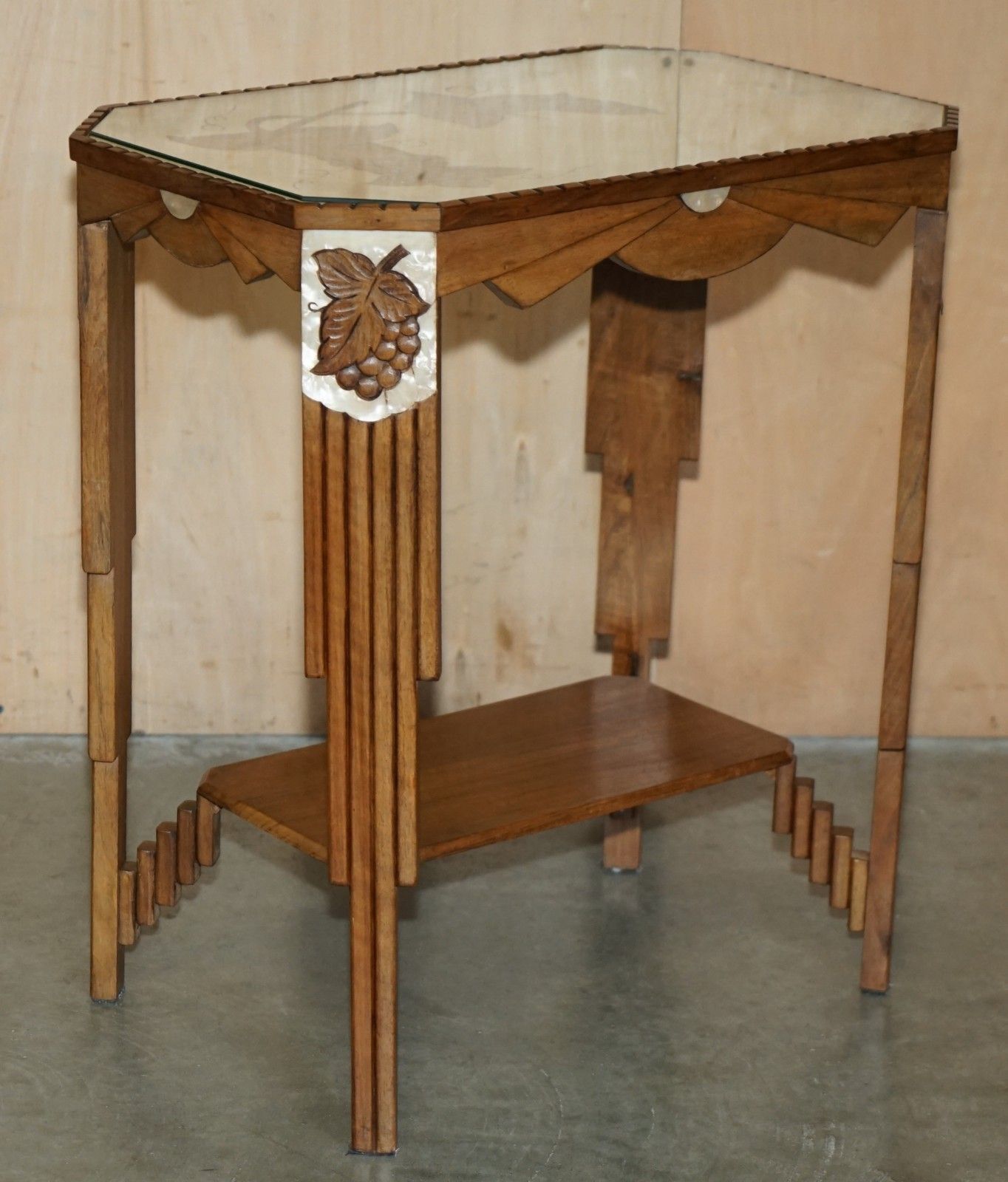 photo vintage Art Deco Circa 1920's Mother Of Pearl Walnut Tray Table With Removable Tray