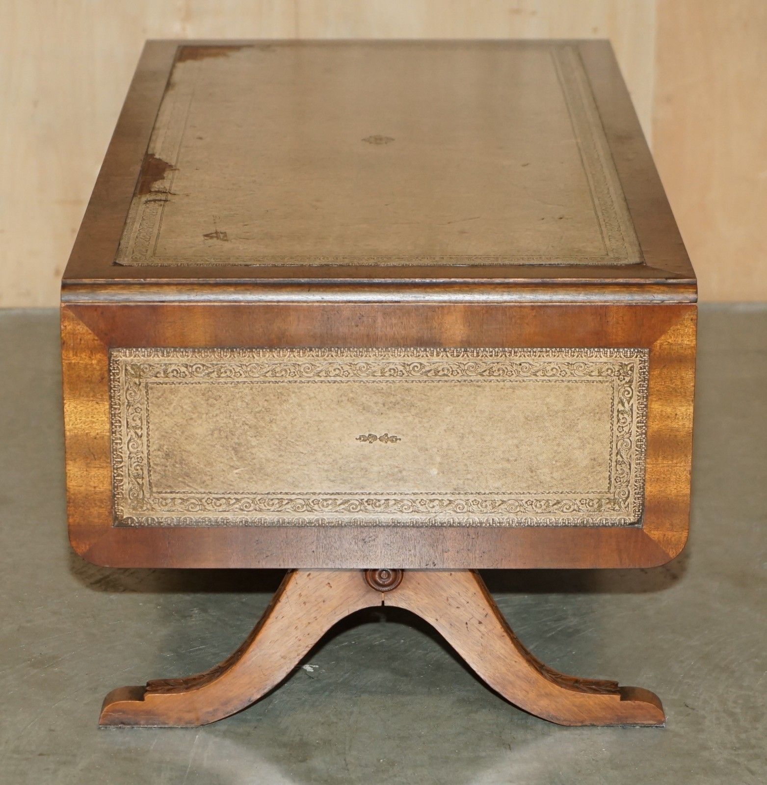 Furniture Very Large Vintage Bevan Funnell Extending Leather Coffee Table Distressed Top photo