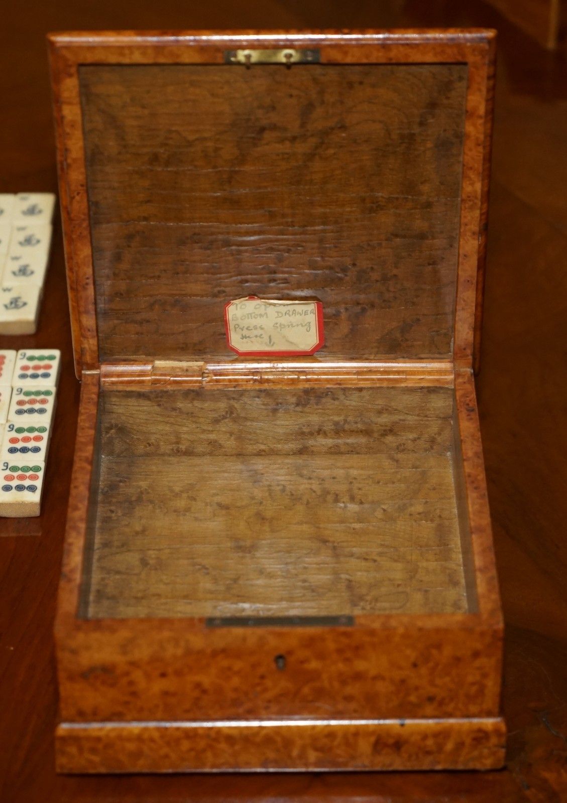 1495.0 Antique Circa 1920 Chinese Mahjong Set + Counters In Original Amboyna Wood Case photo