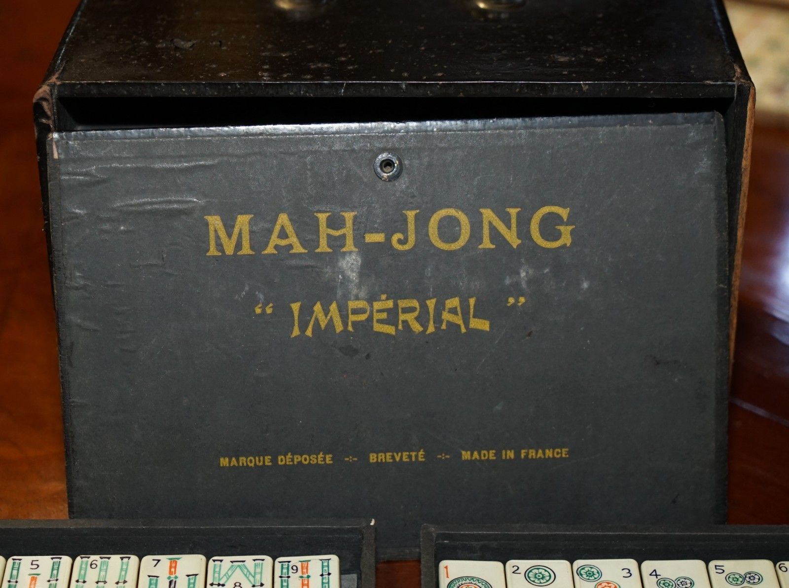Antique Circa 1950's Chinese Imperial Mahjong Set With The Original Racks photo for sale