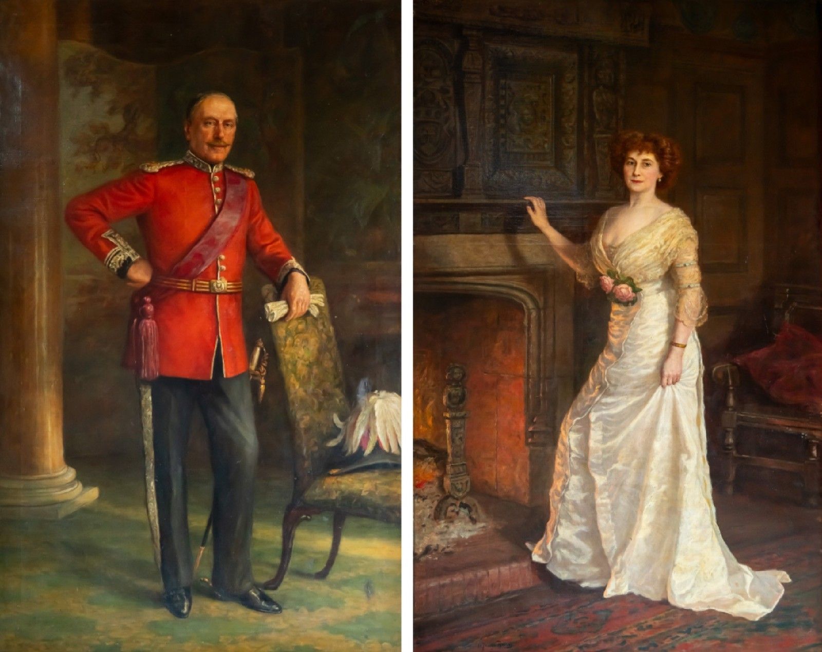 Pair Of 7'9 Feet Tall Henry Jamyn Brooks Paintings Sir James & Lady Flannery photo furniture