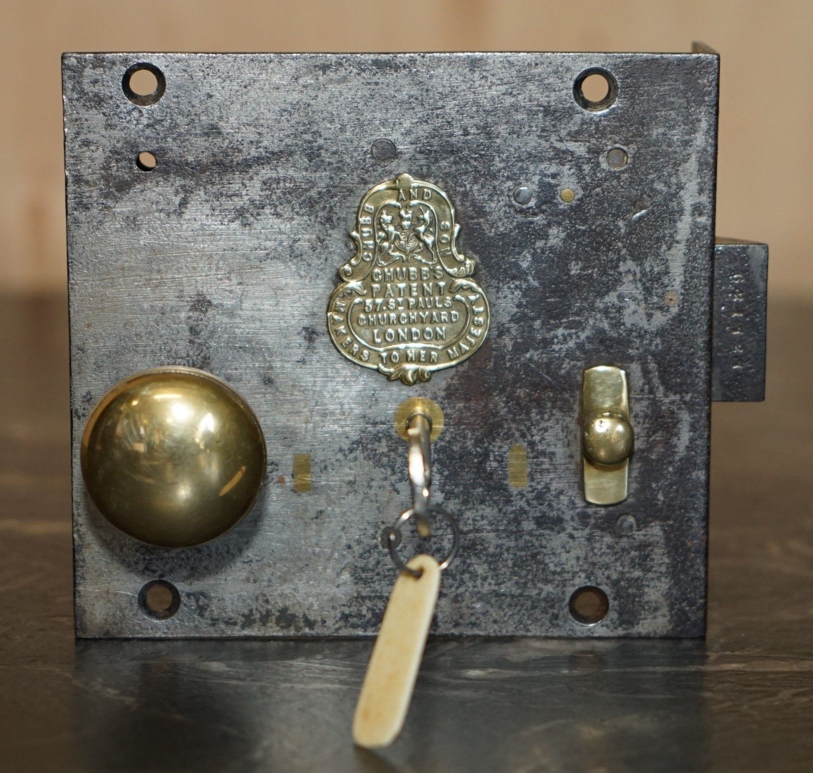 Stunning Antique Victorian Restored Brass Chubb And Son Coat Of Arms Door Lock photo furniture