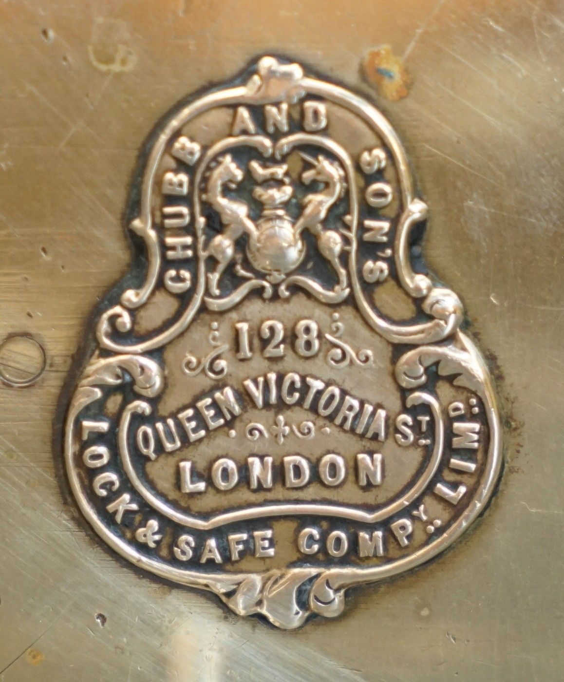 photo for sale Stunning Antique Victorian Restored Brass Chubb And Son's Coat Of Arms Door Lock