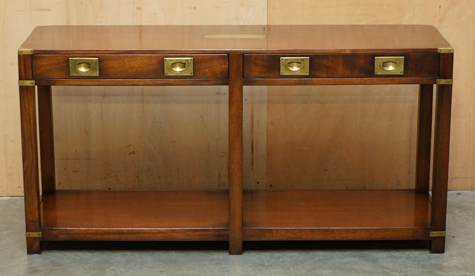Stunning Harrods London Kennedy Twin Drawer Military Campaign Console Table photo furniture