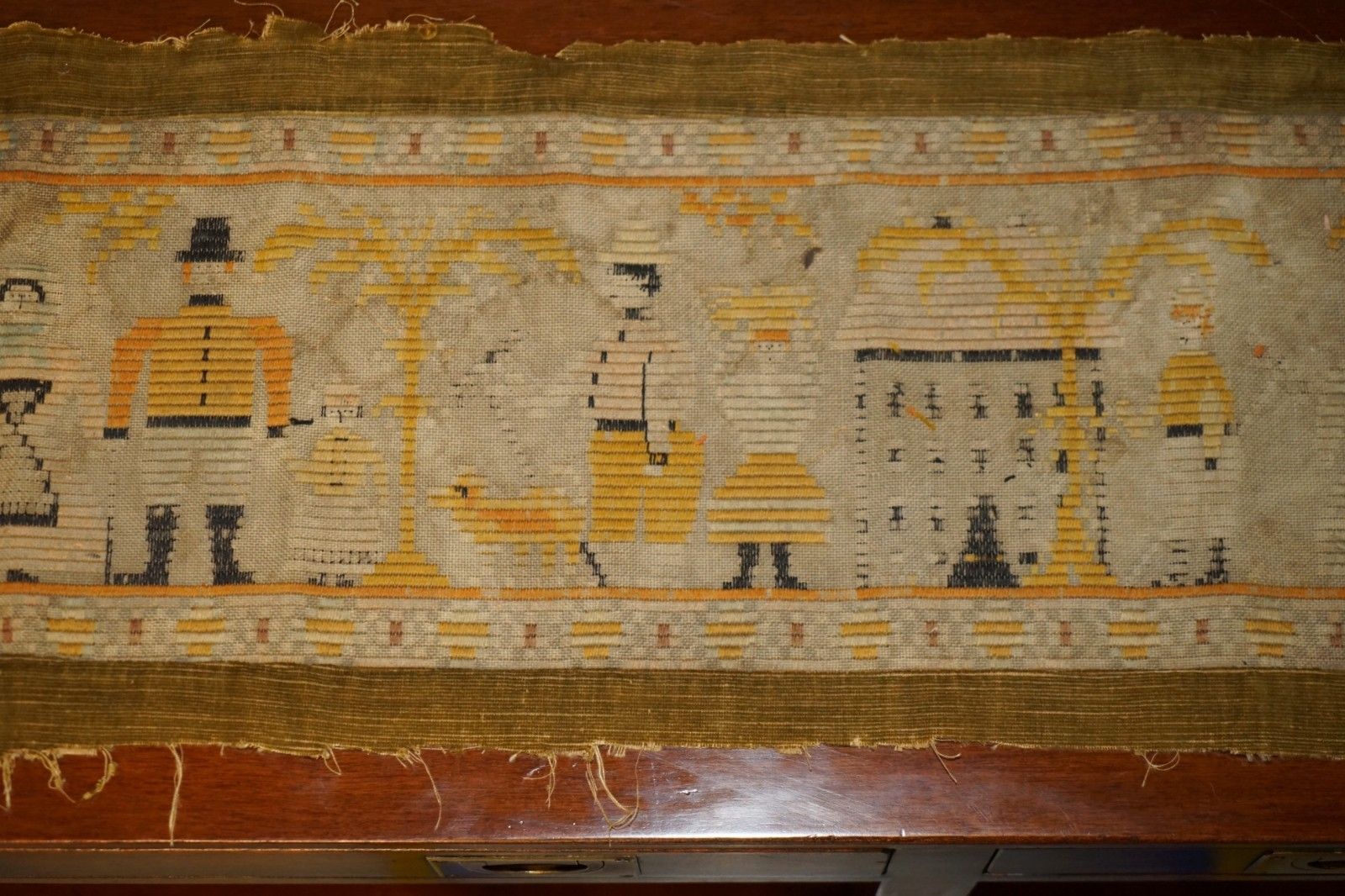 Antique 19th Century North American Colonial Tapestry With Vibrant Colours photo vintage