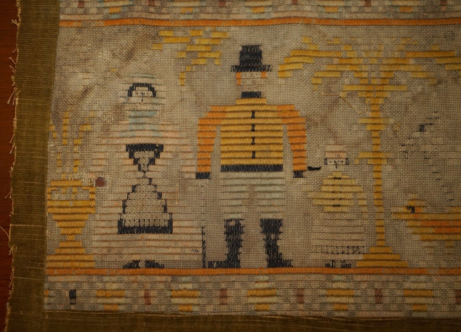 photo for sale Antique 19th Century North American Colonial Tapestry With Vibrant Colours