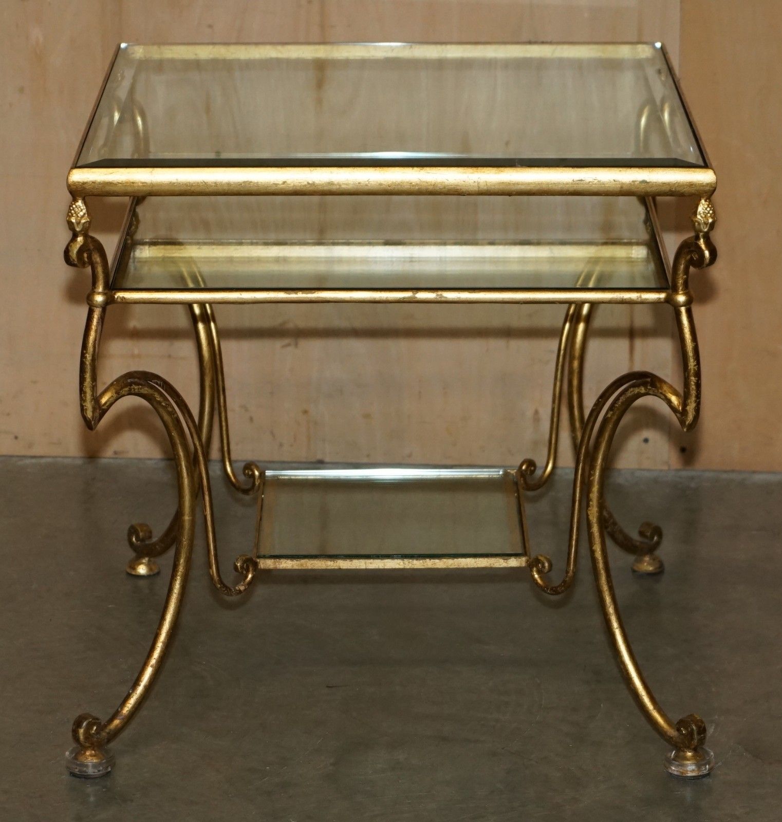 Stunning Mid Century Modern Glass & Gold Leaf Brass Centre Or Large Side Table photo for sale