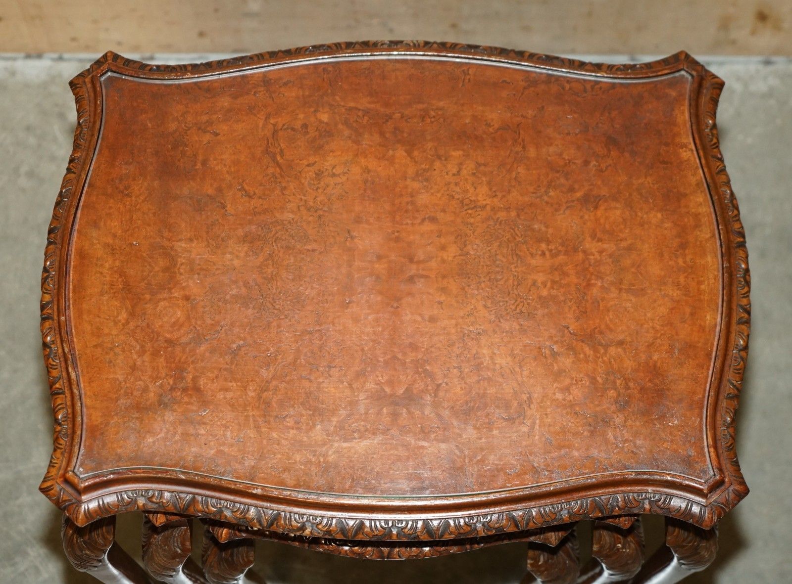 Lovely Vintage Nest Of Three Burr Walnut Claw & Ball Feet Side End Wine Tables photo vintage