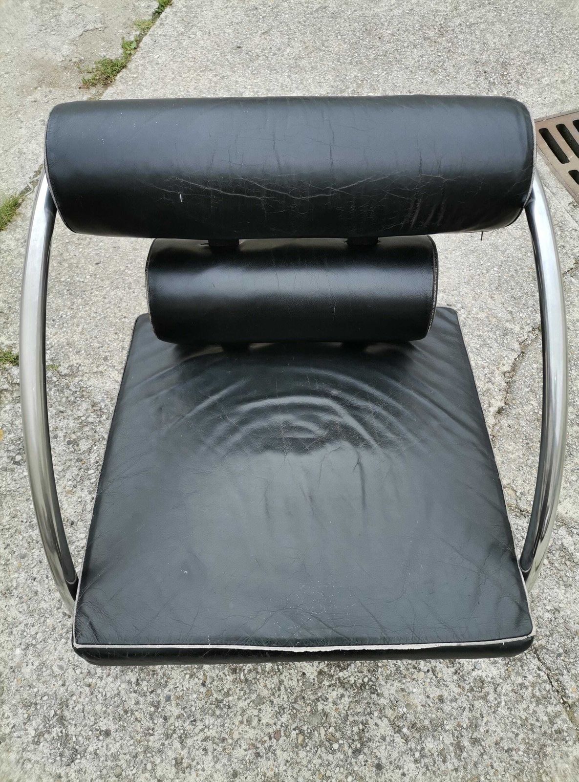 Vintage Chrome And Black Leather Lounge Chairs / Bauhaus Style Armchair From 1970s Yugoslavia photo buy