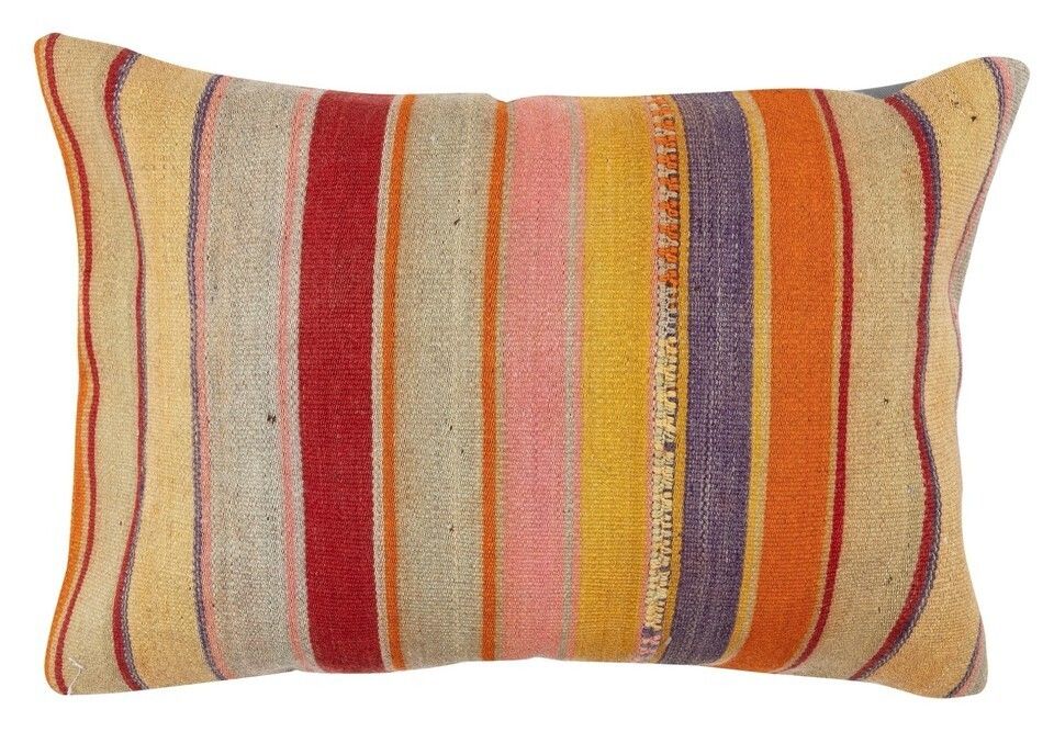 40x60 Cm Hand Woven Kilim Cushion Cover. Colorful Striped Lumbar Pillow Cover photo furniture