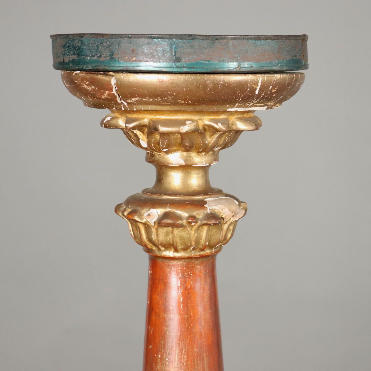 Antique Eclectic Candle Holder Carved And Gilded Wood XIX Century photo for sale