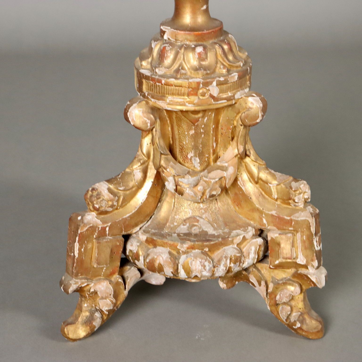 Antique Eclectic Candle Holder Carved And Gilded Wood XIX Century photo vinterior