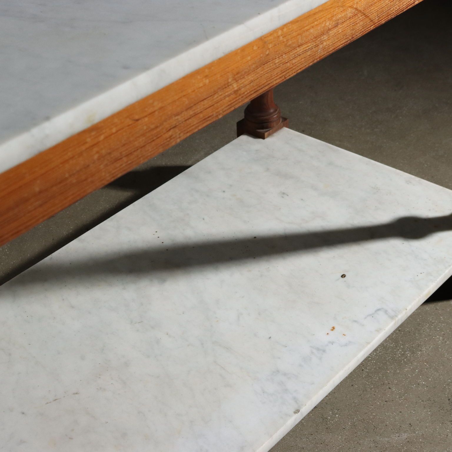 Antique Working Table Larch White Marble Italy XX Century photo vintage