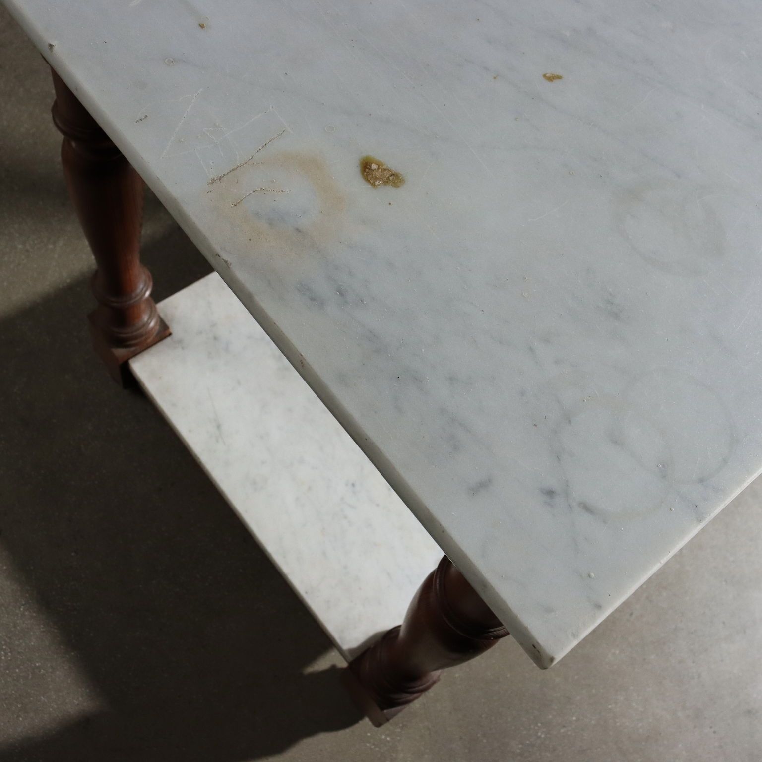 photo furniture Antique Working Table Larch White Marble Italy XX Century