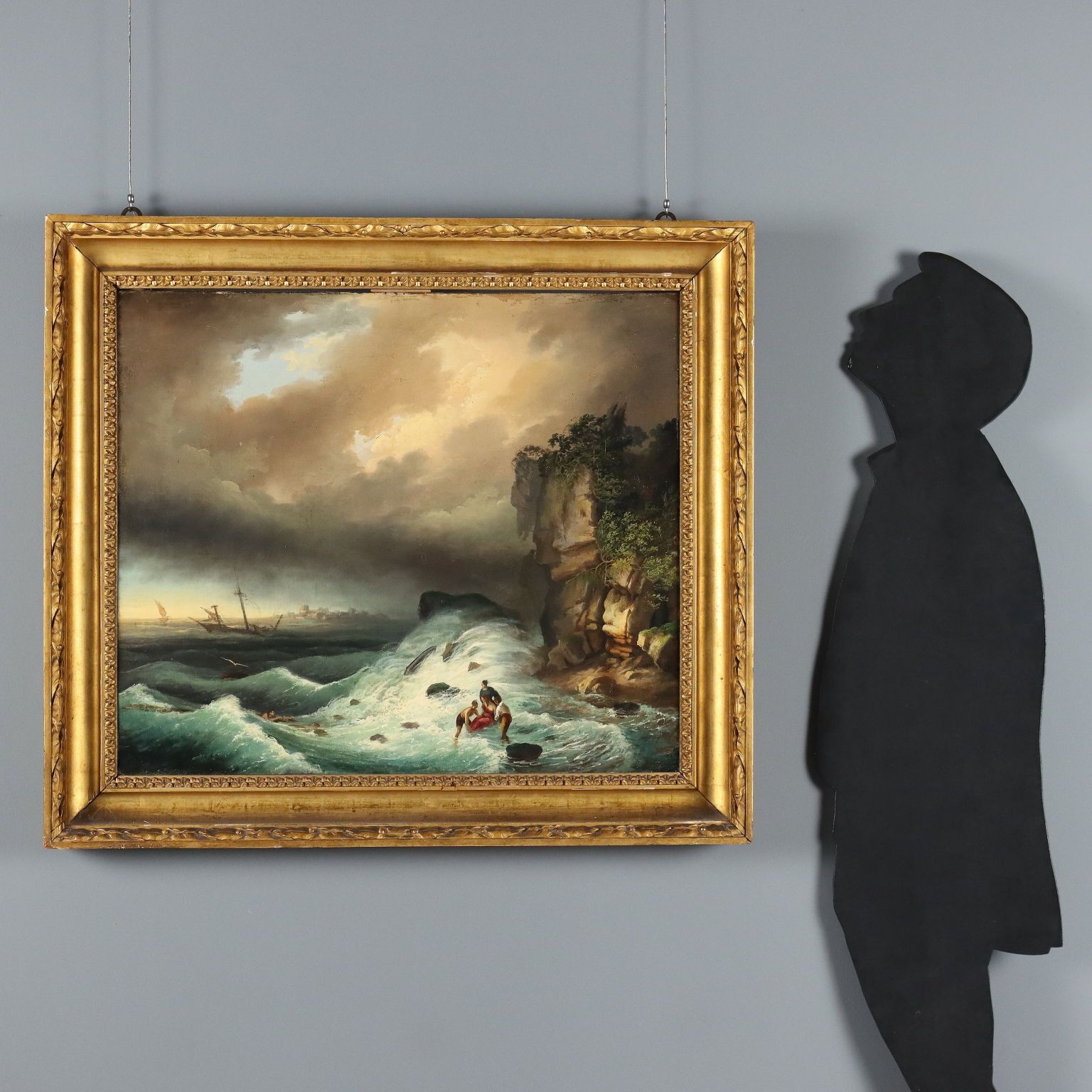 Antique Painting The Shipwreck Oil On Canvas Italy XIX Century photo furniture