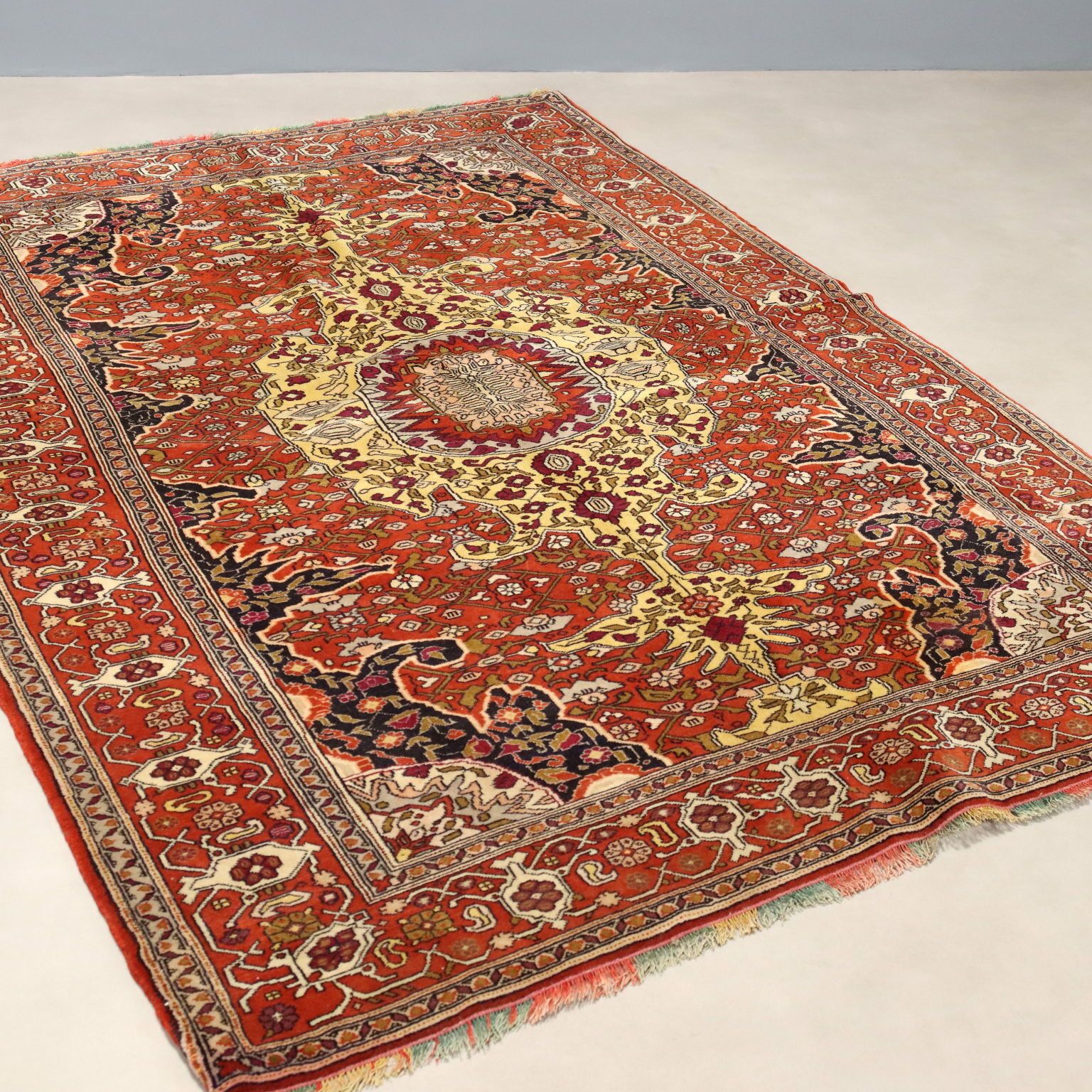 Antique Asian Carpet Cotton Wool Silk Thin Knot 75 X 52 In