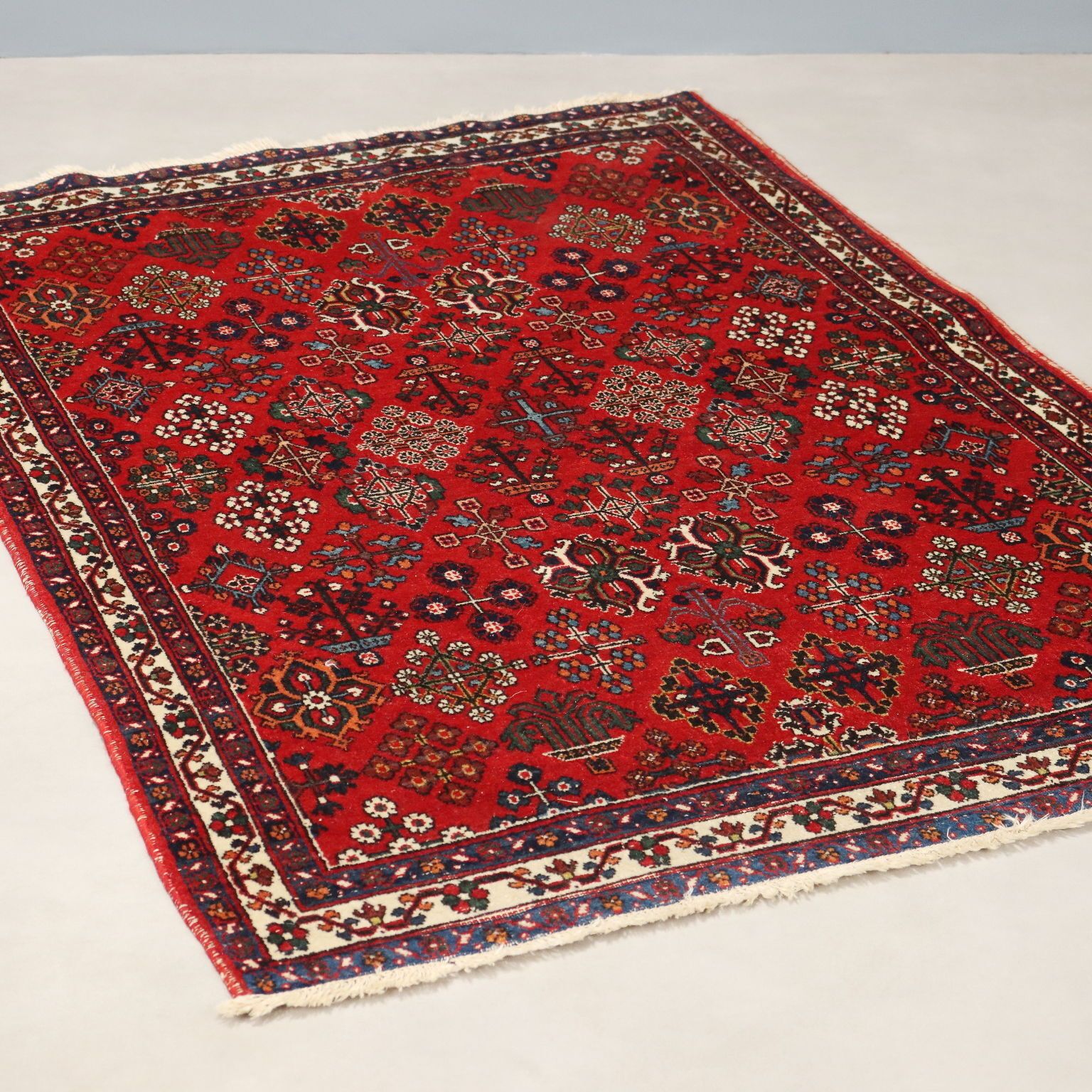 Antique Asian Carpet Cotton Wool Thin Knot 59 X 42 In