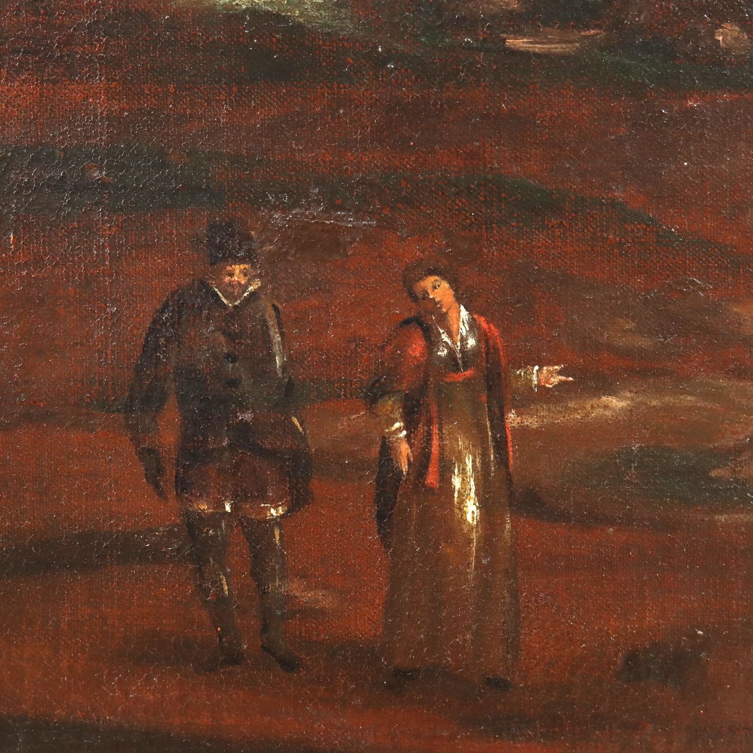 Antique Painting Landscape And Figures Oil On Canvas XVIII Century photo Art