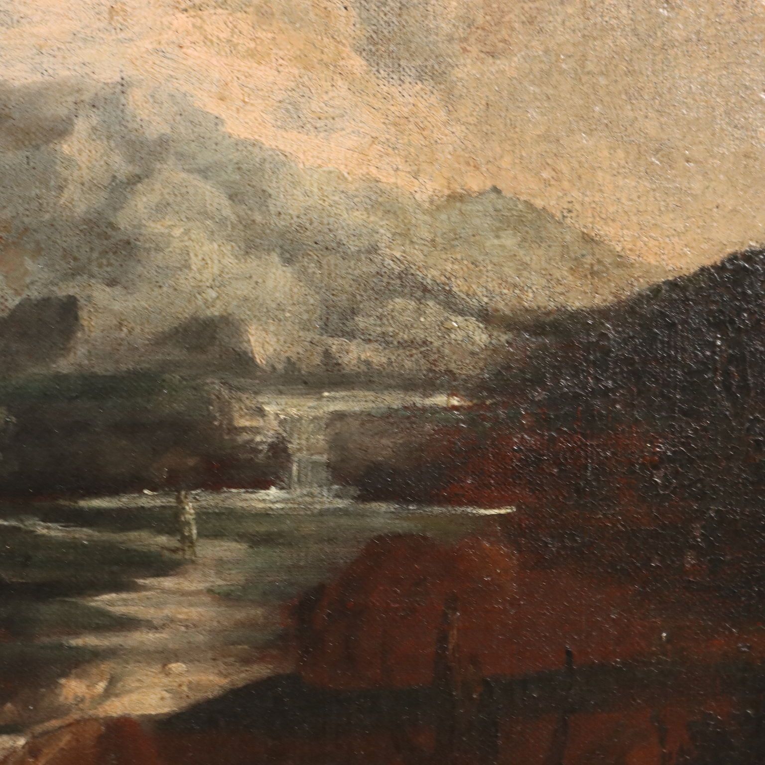 Antique Painting Landscape And Figures Oil On Canvas XVIII Century photo vinterior
