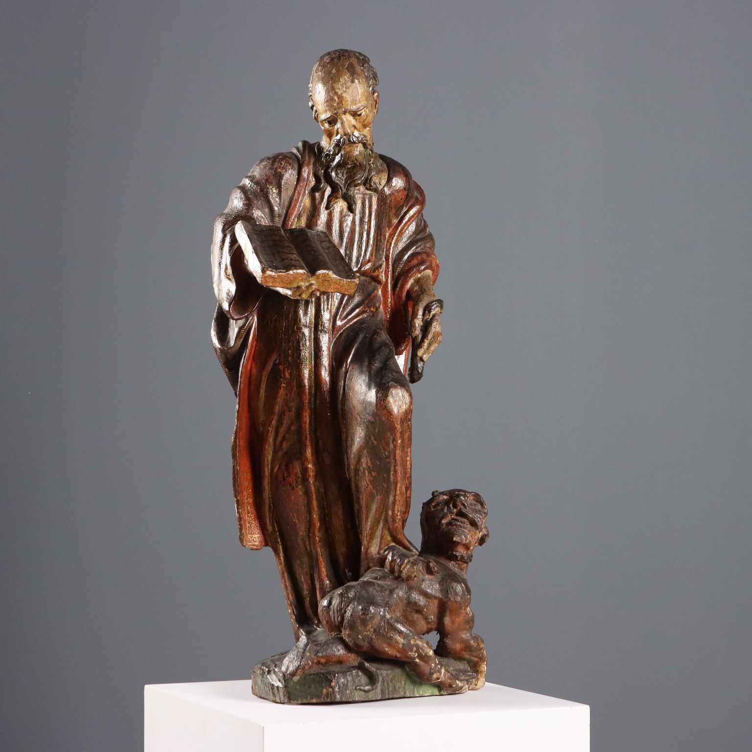 Antique Wooden Sculpture Saint Bernard Of Clairvaux XVII Century