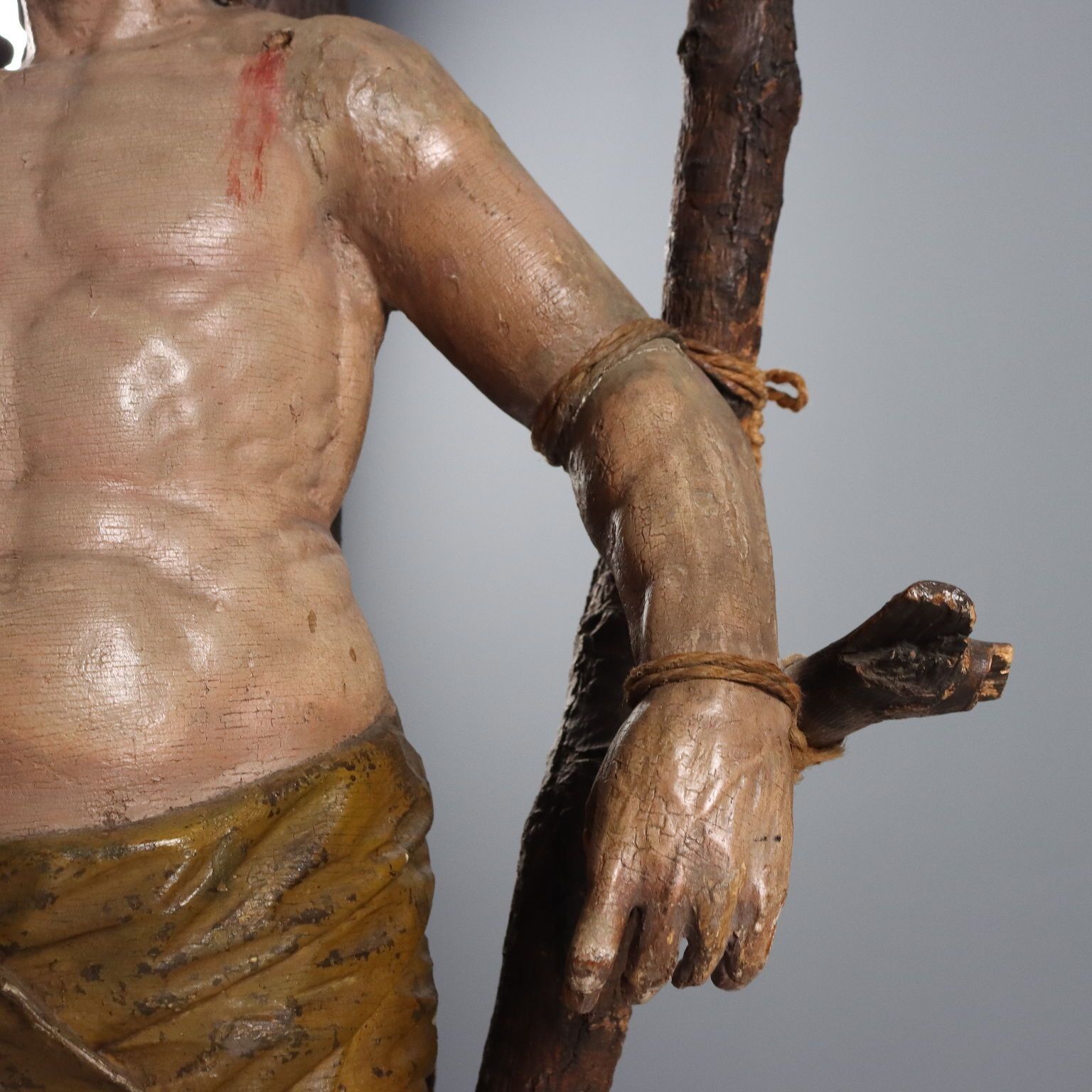 Antique Sculpture Saint Sebastian Carved Wood Italy XVII Century photo Art
