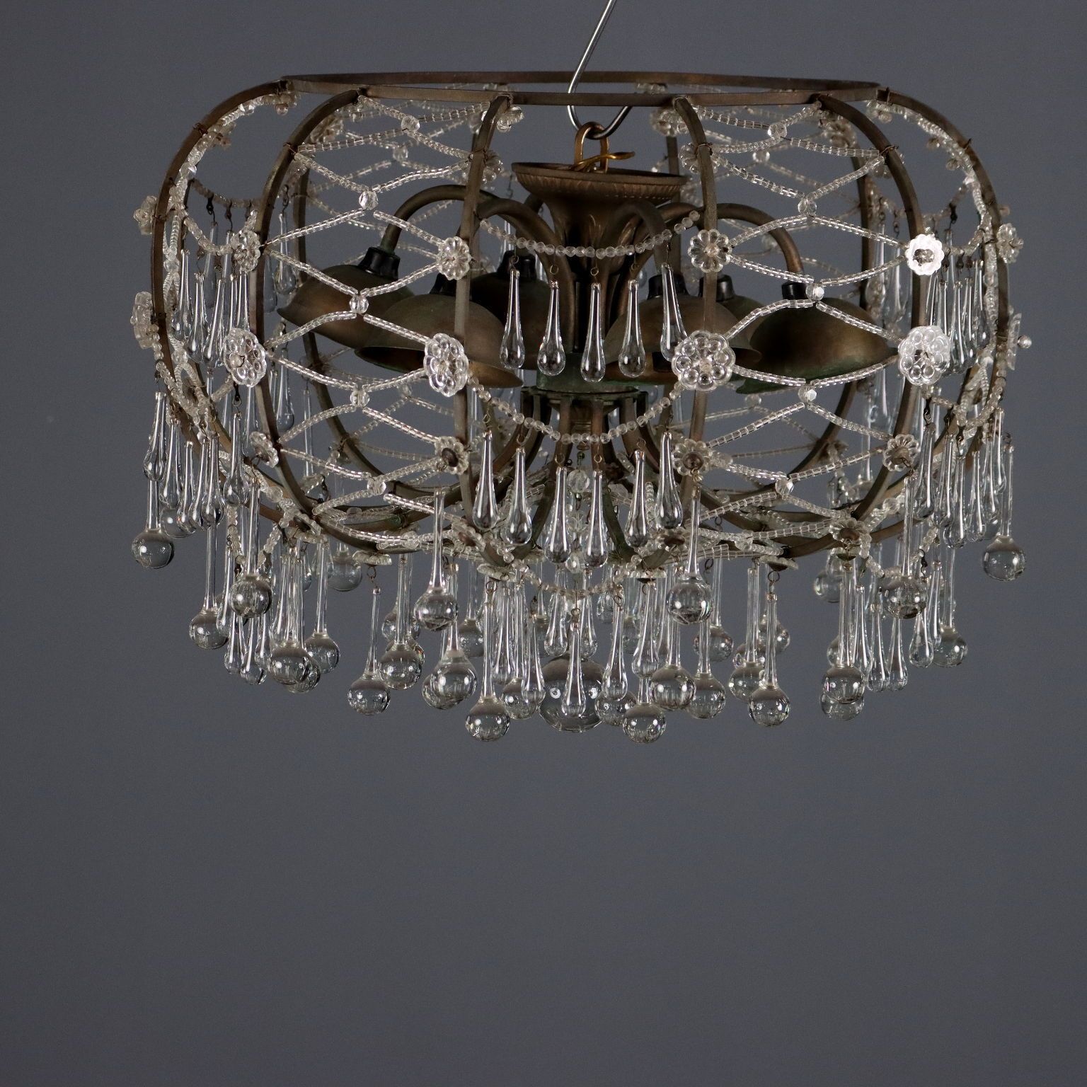 Antique Chandelier Glass Metal 6 Lights Italy XIX Century