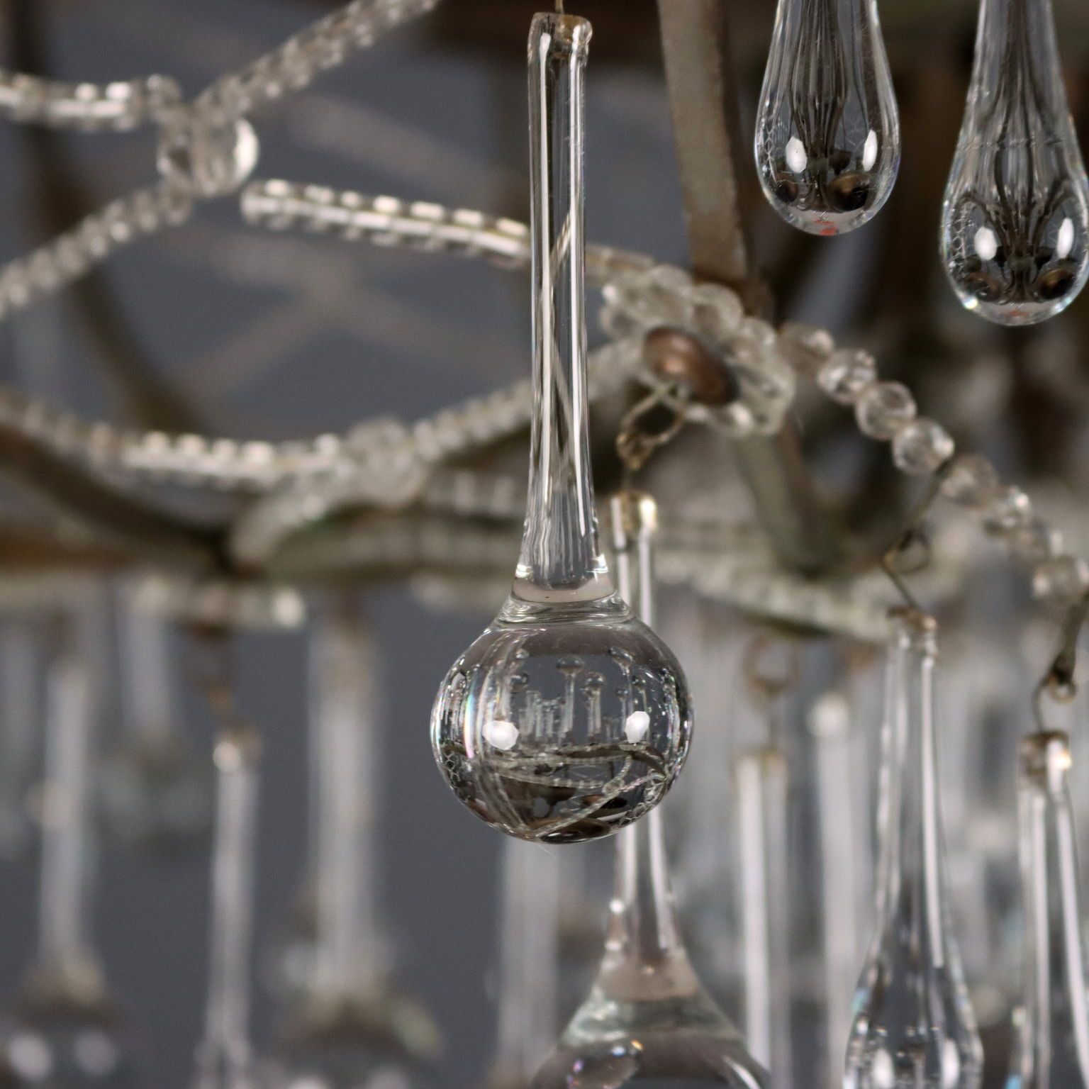 Antique Chandelier Glass Metal 6 Lights Italy XIX Century photo for sale