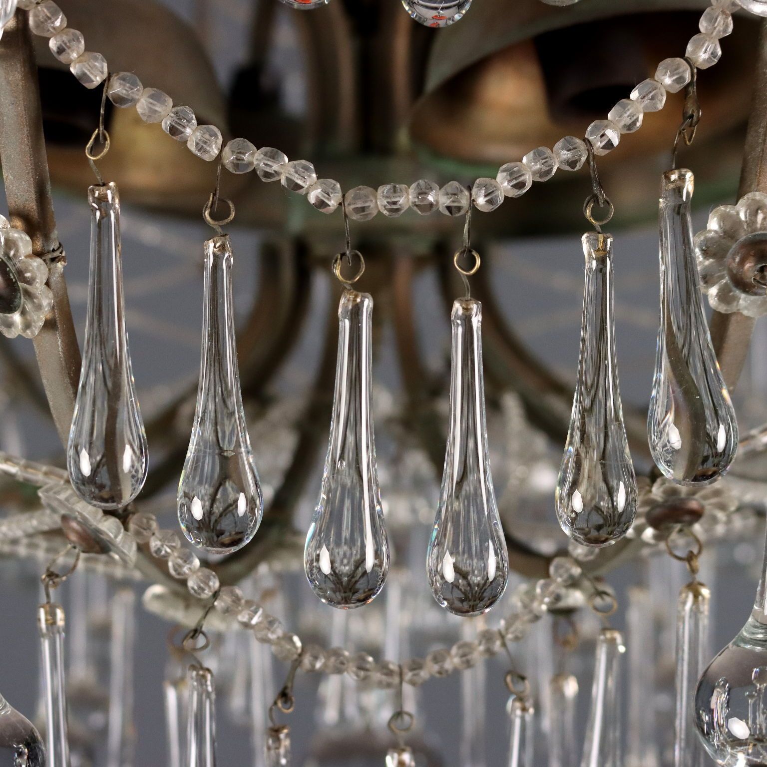 Antique Chandelier Glass Metal 6 Lights Italy XIX Century photo vinterior