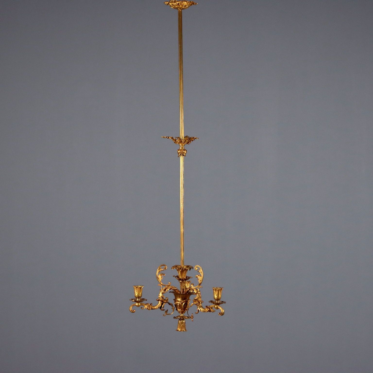 Antique Chandelier Gilded Bronze 3 Lights Italy XX Century