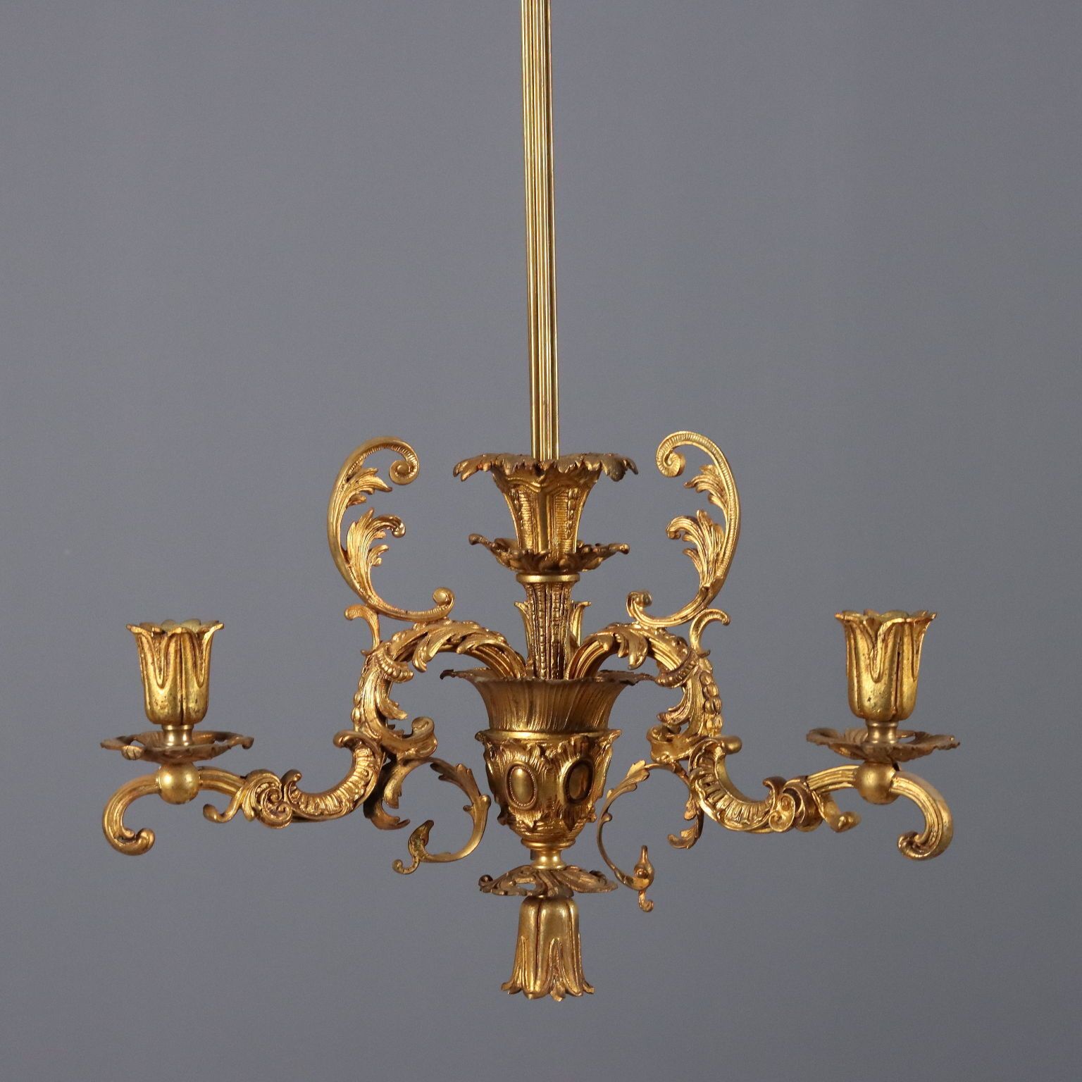 Antique Chandelier Gilded Bronze 3 Lights Italy XX Century photo for sale
