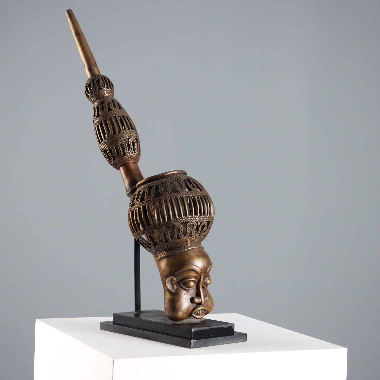 Ethnic Pipe Bronze Bamun Art Camerun Africa XX Century