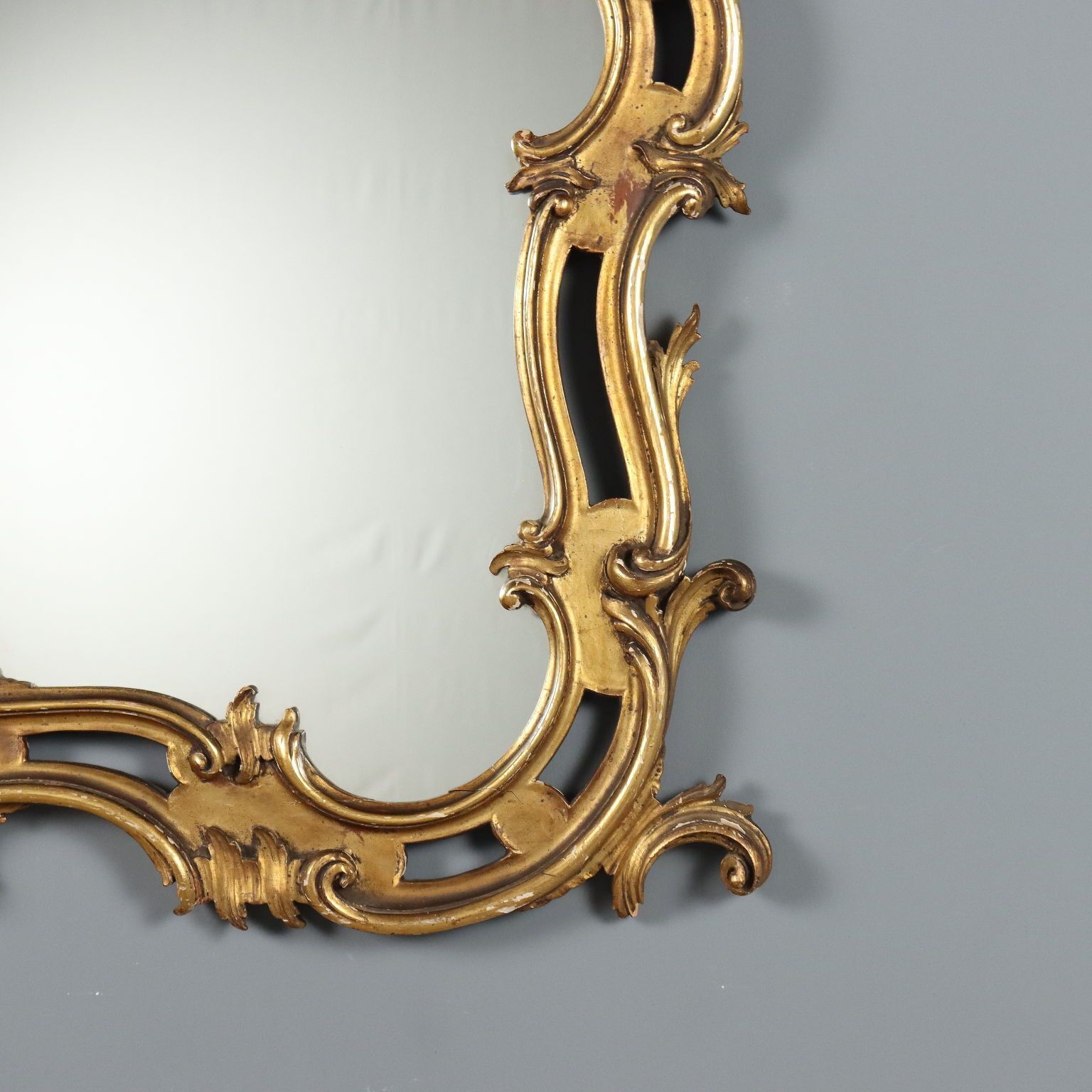 Antique Mirror Carved Gilded Wood Italy Early XX Century photo vintage