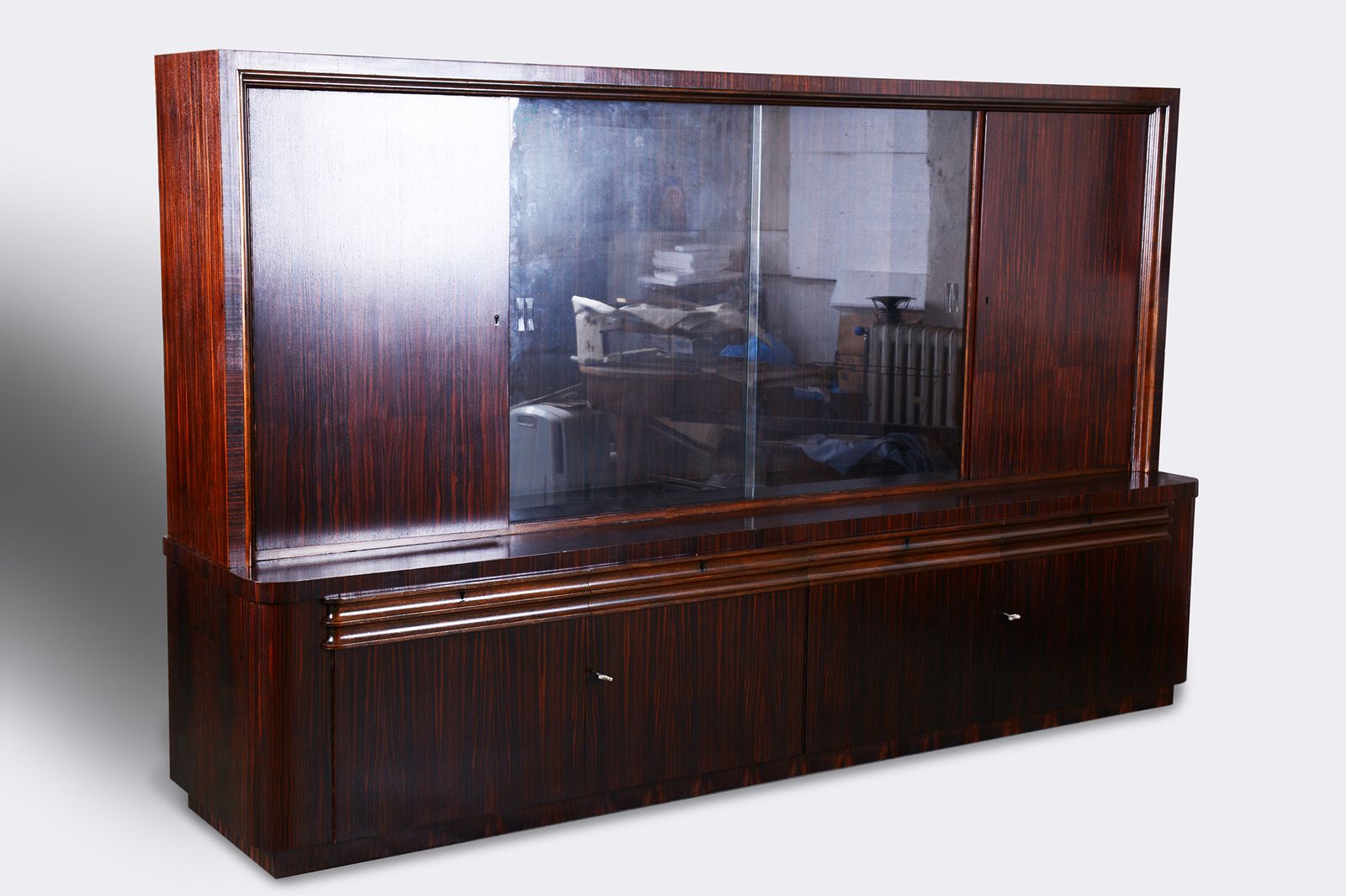 Restored Art Deco Bookcase, Oak, Macassar Ebony, Polished, France, 1920s photo furniture