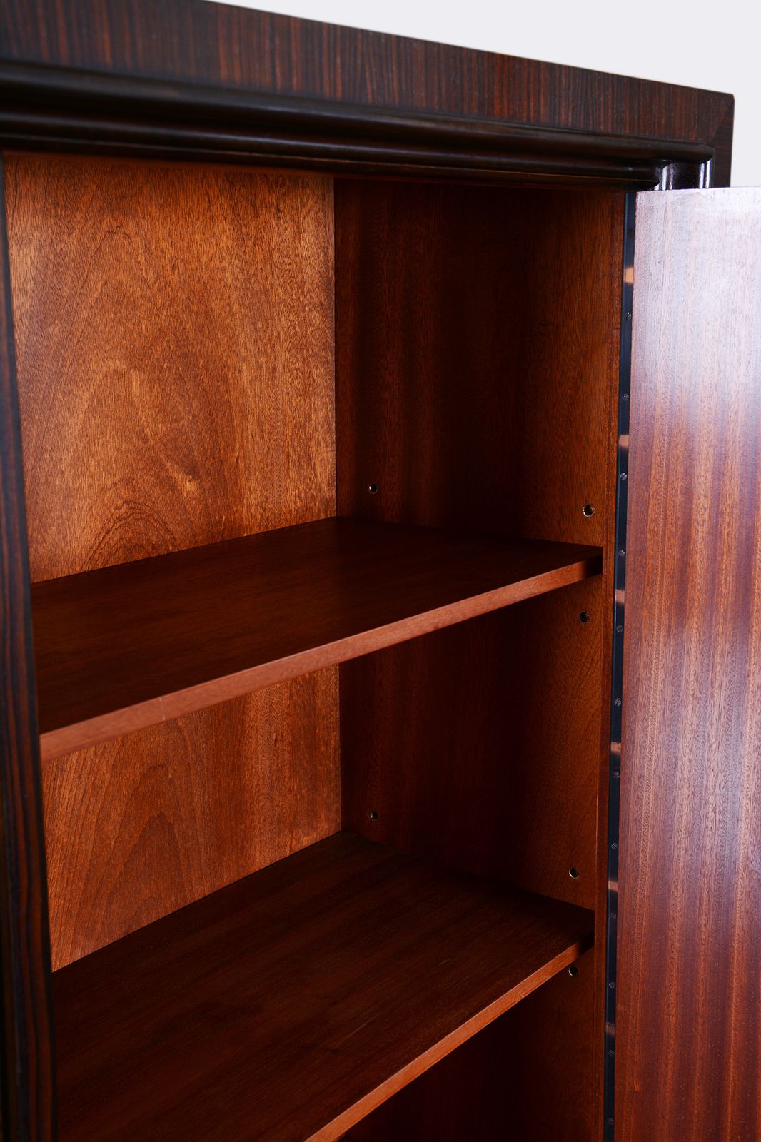 Furniture Restored Art Deco Bookcase, Oak, Macassar Ebony, Polished, France, 1920s photo