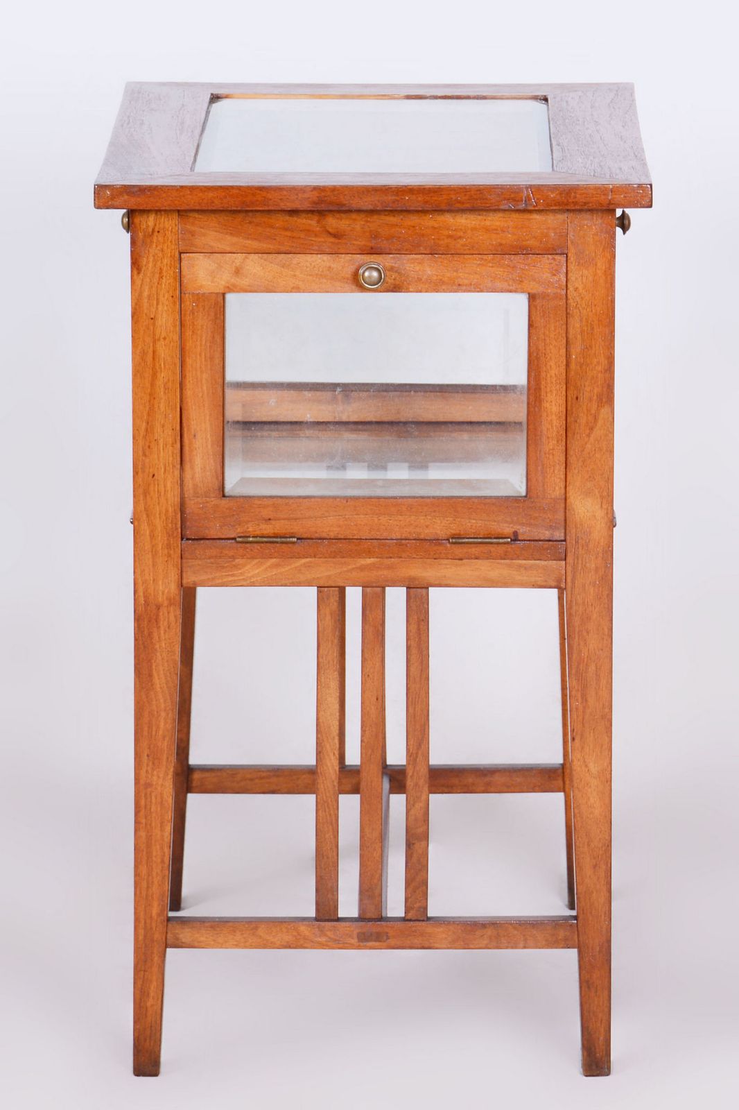 Furniture Restored Art Deco Serving Trolley, Walnut, Faceted Glass, Czech, 1920s photo