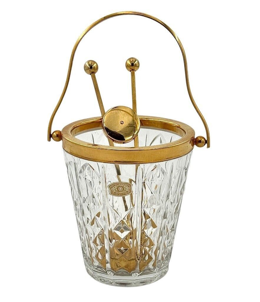 A 1960s Val Saint Lambert Crystal And Gold Plated Ice Bucket With Ice Grabbers photo 475.0