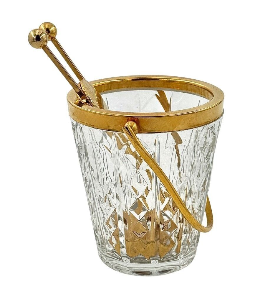 475.0 A 1960s Val Saint Lambert Crystal And Gold Plated Ice Bucket With Ice Grabbers photo