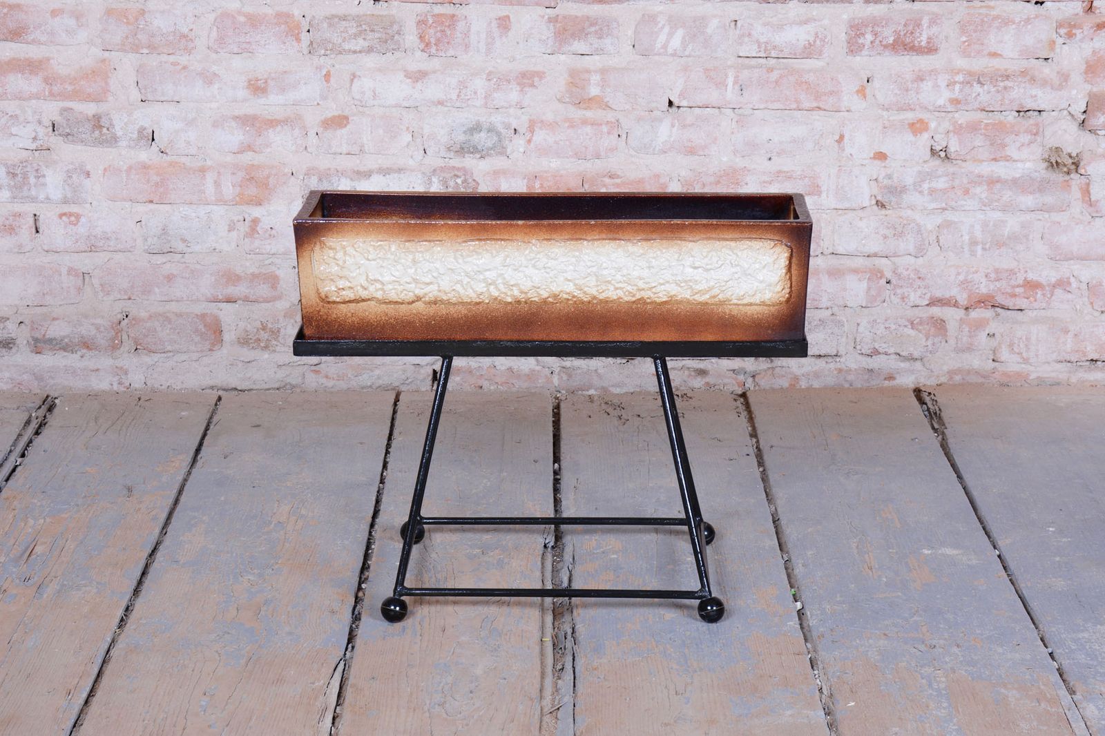 Original Mid Century Flower Pot With Stand, Ceramic, Steel, Czech, 1960s photo for sale