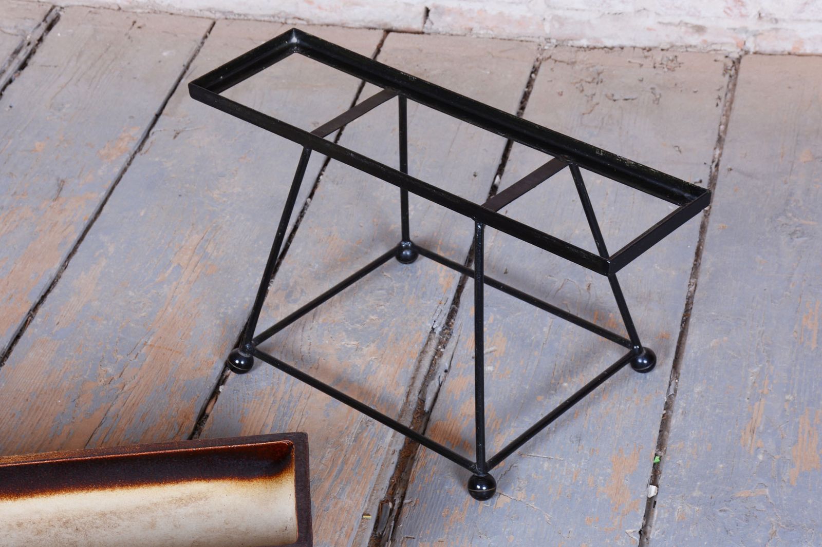 photo furniture Original Mid Century Flower Pot With Stand, Ceramic, Steel, Czech, 1960s