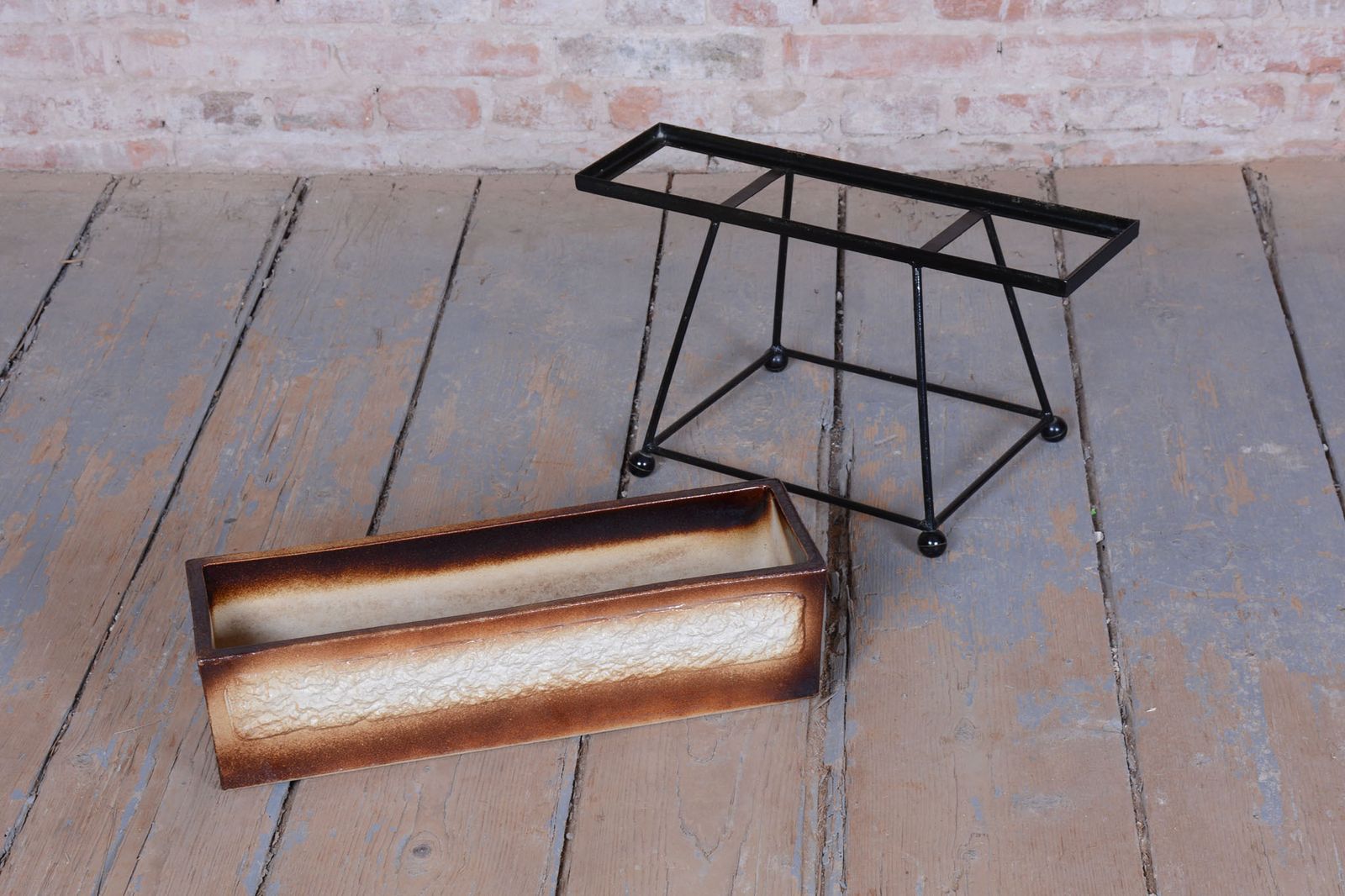 photo for sale Original Mid Century Flower Pot With Stand, Ceramic, Steel, Czech, 1960s