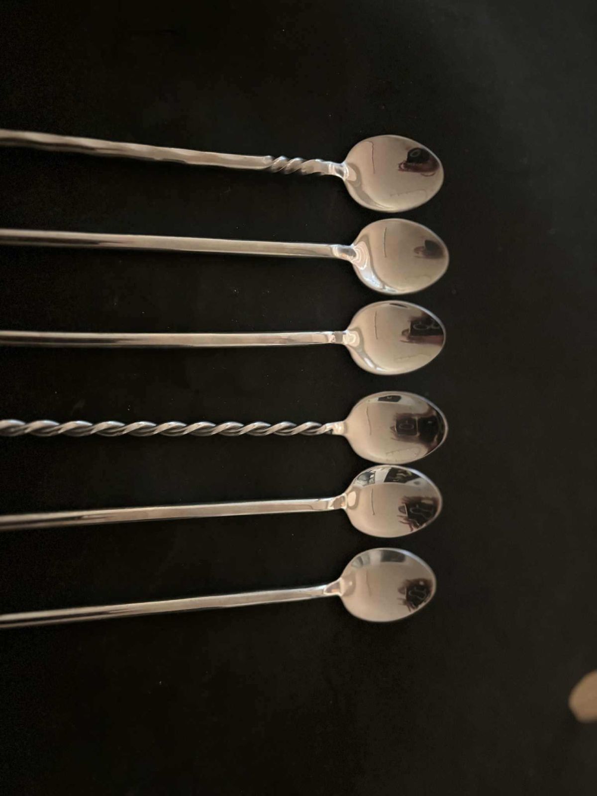 photo for sale Vintage Stainless Steel Cocktail Spoons: Mismatched Bar Stirrers, Set Of 6