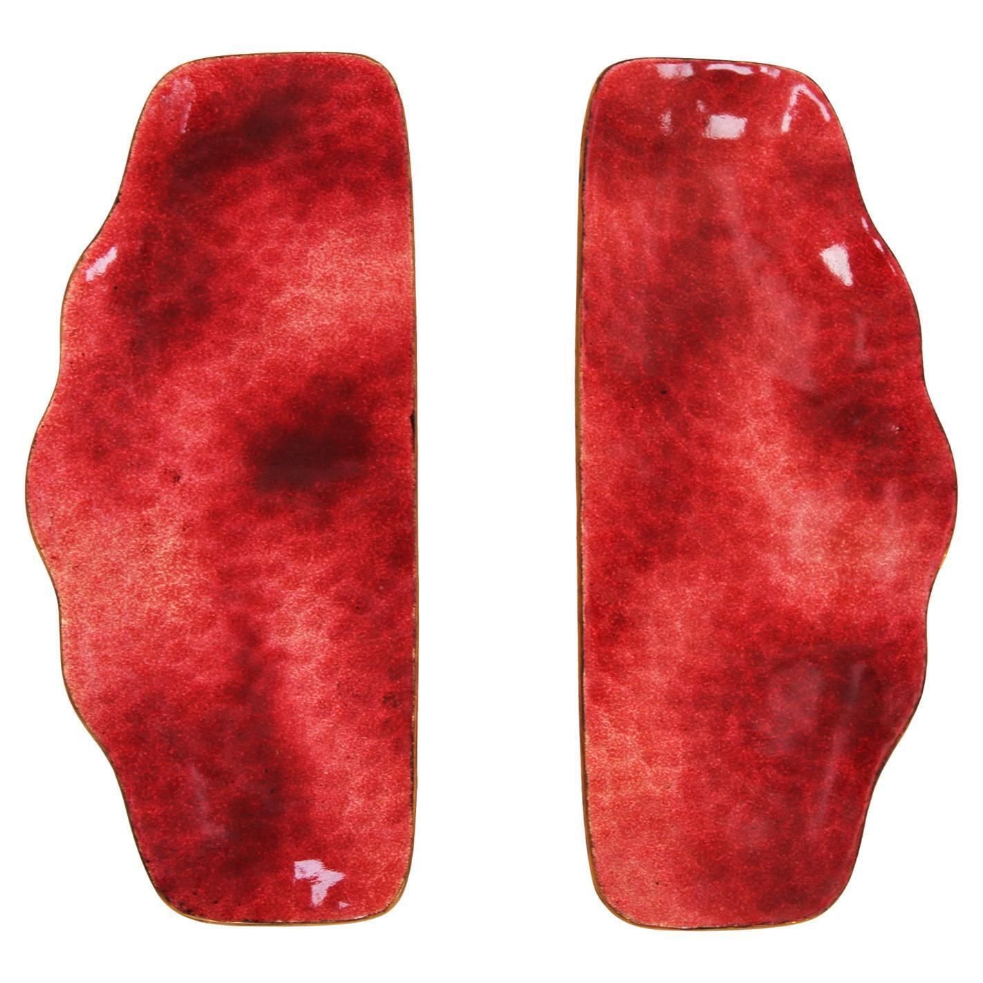 Italian Mid Century Door Handle By Paolo De Poli In Red Enameled Copper, Circa 1960