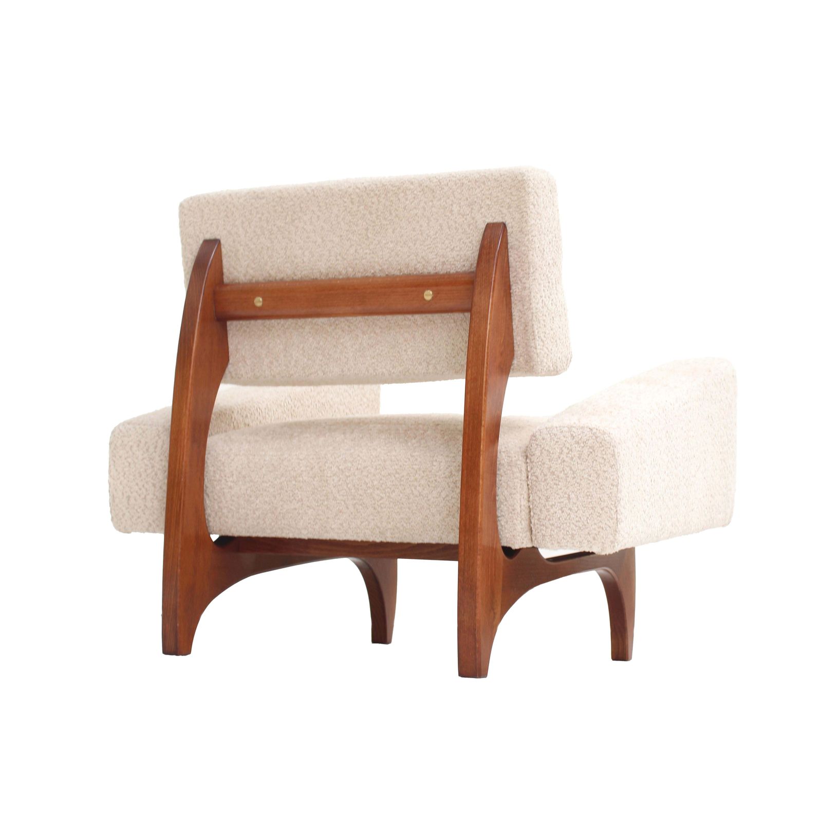 Pair Of Contemporary Italian Walnut Armchairs With White Bouclé Upholstery photo buy